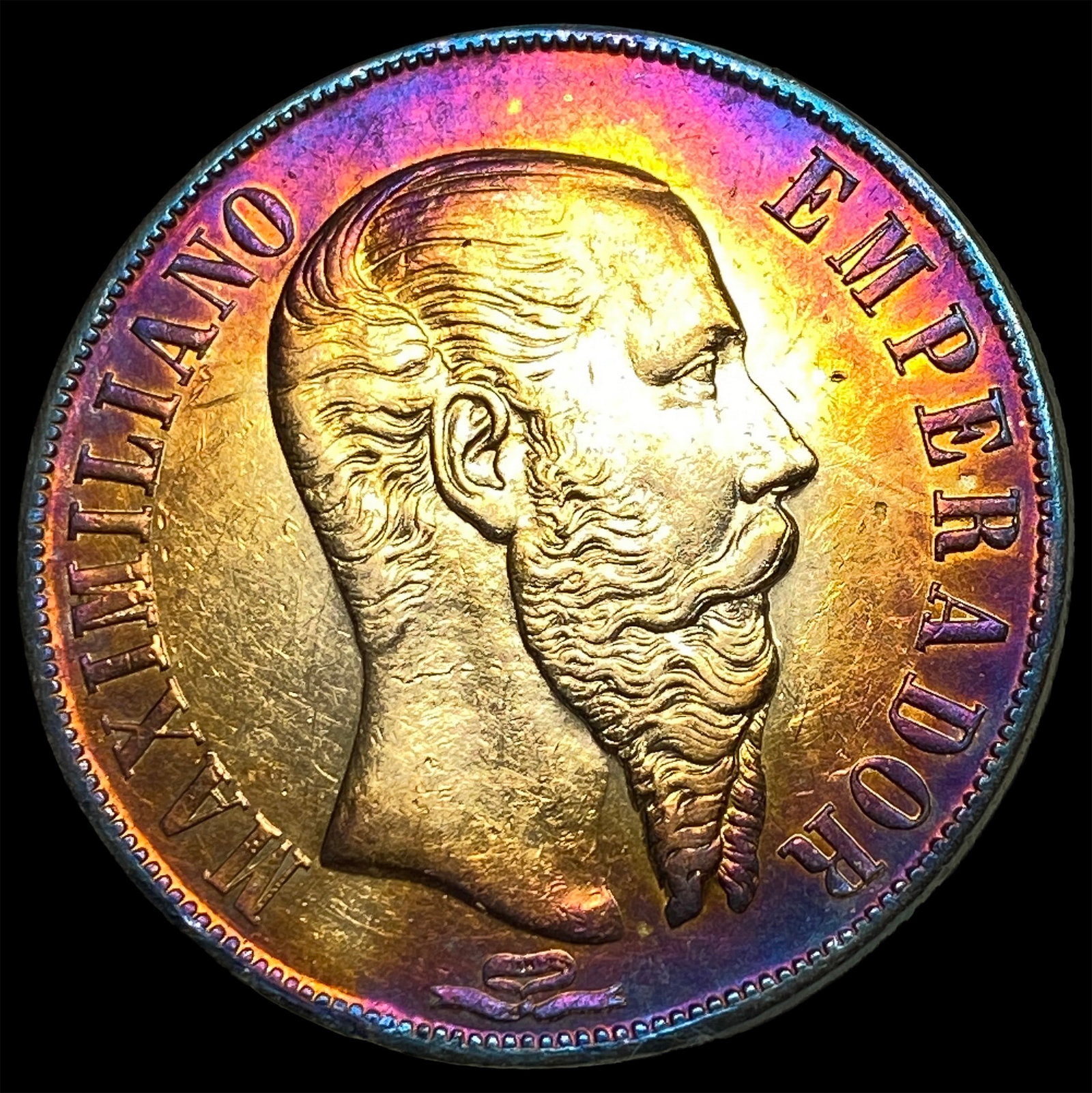 1866 Toned Mexico Silver Peso Maximilian I SUPERB GEM BU: 1866 Toned Mexico Silver Peso Maximilian I SUPERB GEM BU