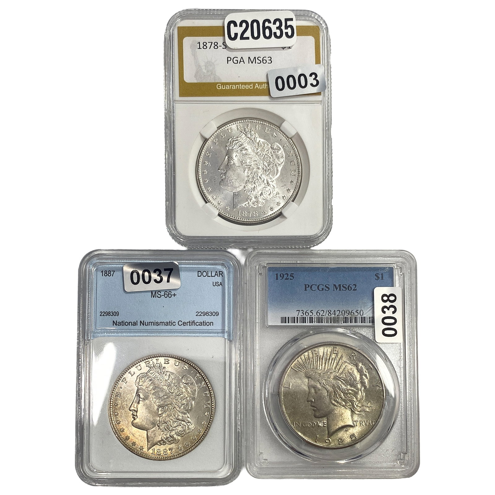 [3 Coins] 1878-1925 Morgan & Peace $1 MS62-66+ (1 of 2)