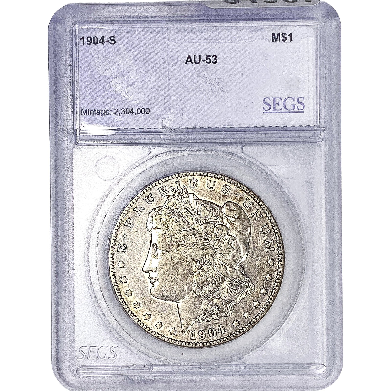 1904-S Morgan Silver Dollar SEGS AU53: 1904-S Morgan Silver Dollar SEGS AU53