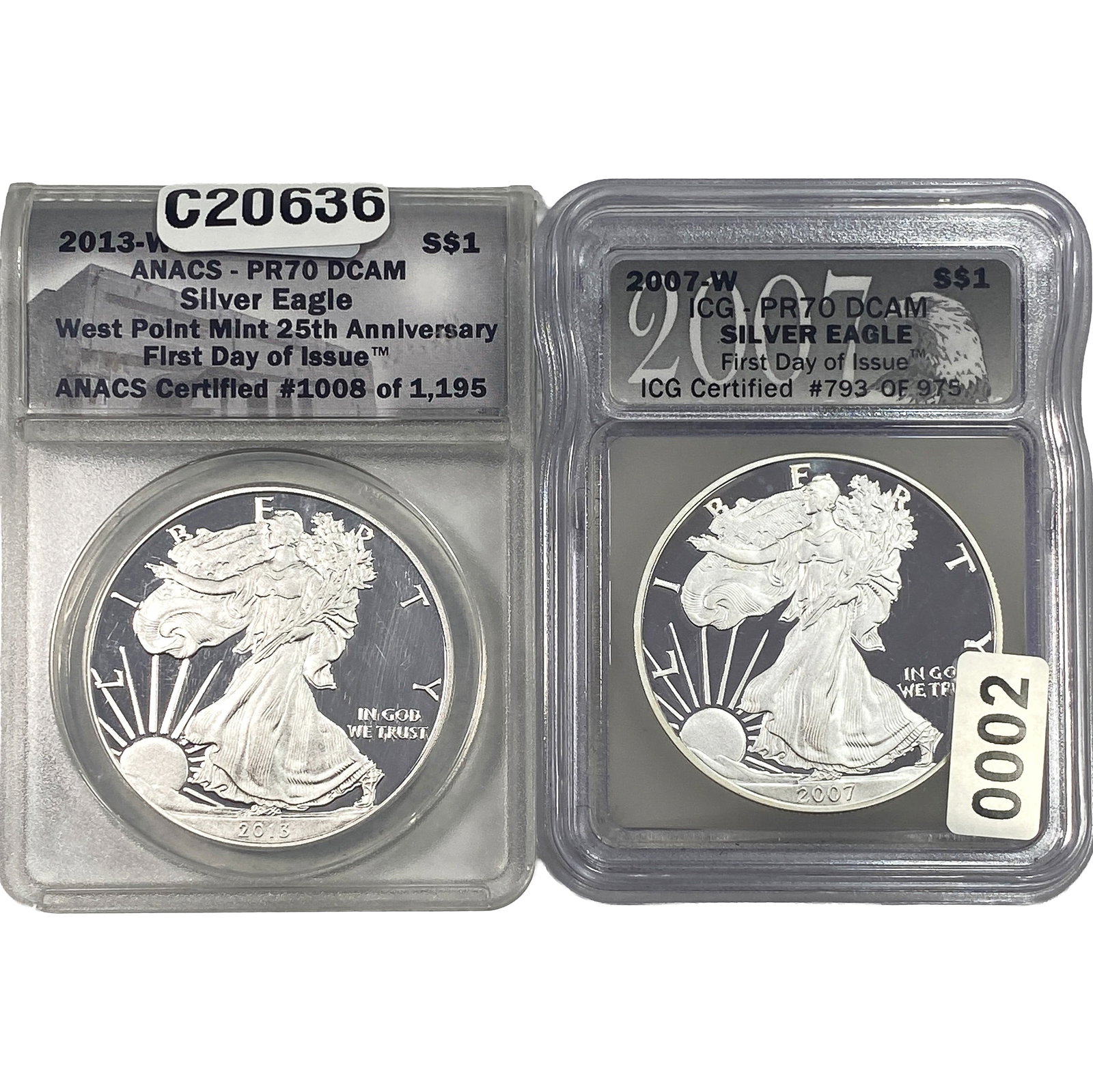 [2 Coins] 2007-2013 Silver Eagle PR70 DCAM (1 of 2)