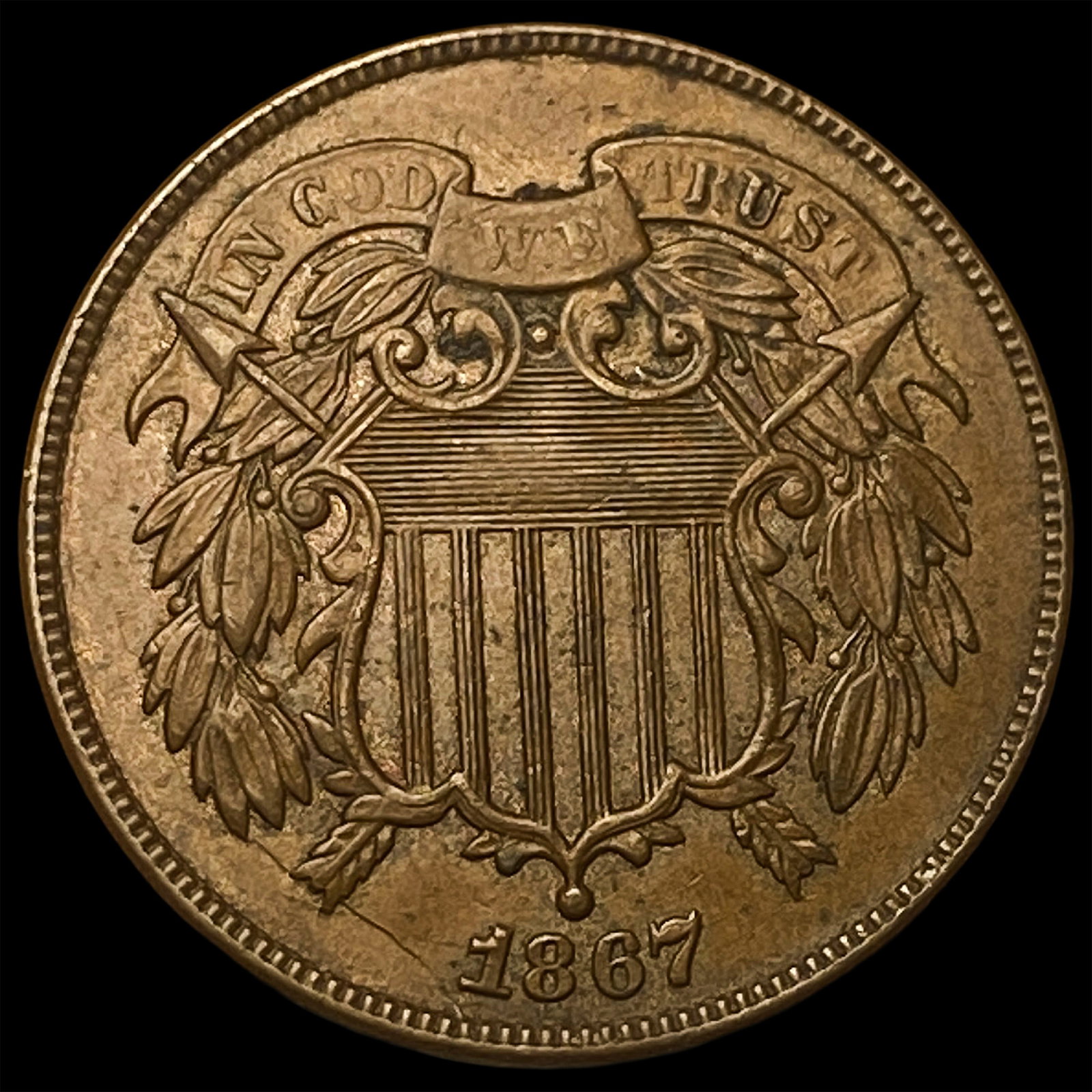 1867 Two-Cent Piece CHOICE AU: 1867 Two-Cent Piece CHOICE AU