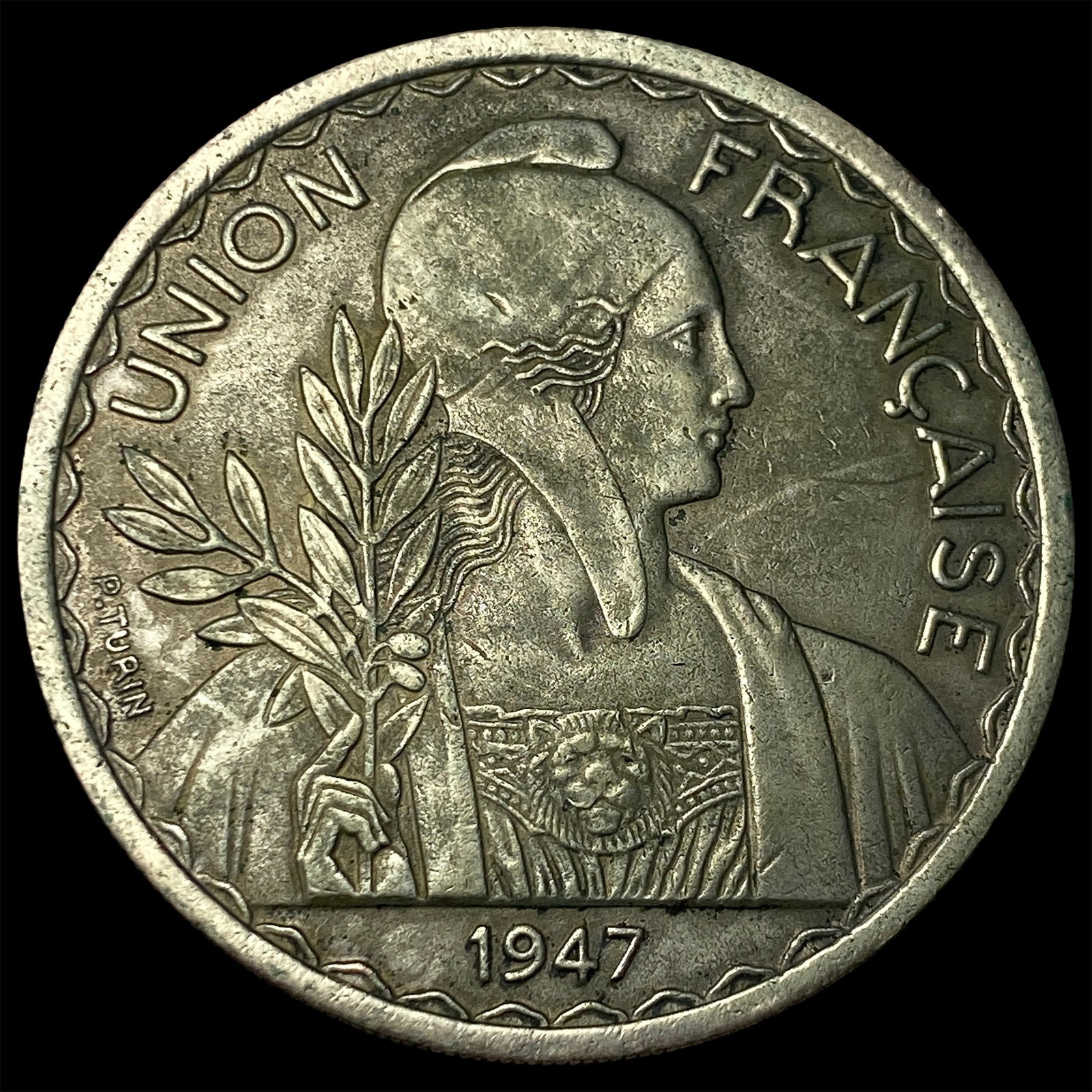 1947 French Indo-China Copper-Nickel 1 Piastre: 1947 French Indo-China Copper-Nickel 1 Piastre