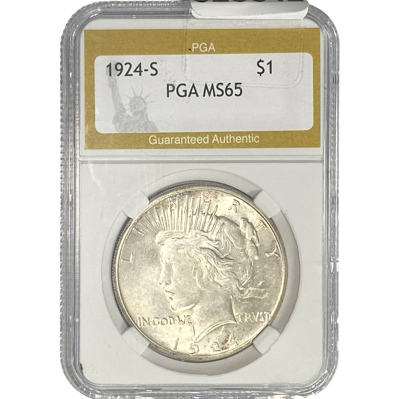 1924-S Silver Peace Dollar PGA MS65: 1924-S Silver Peace Dollar PGA MS65