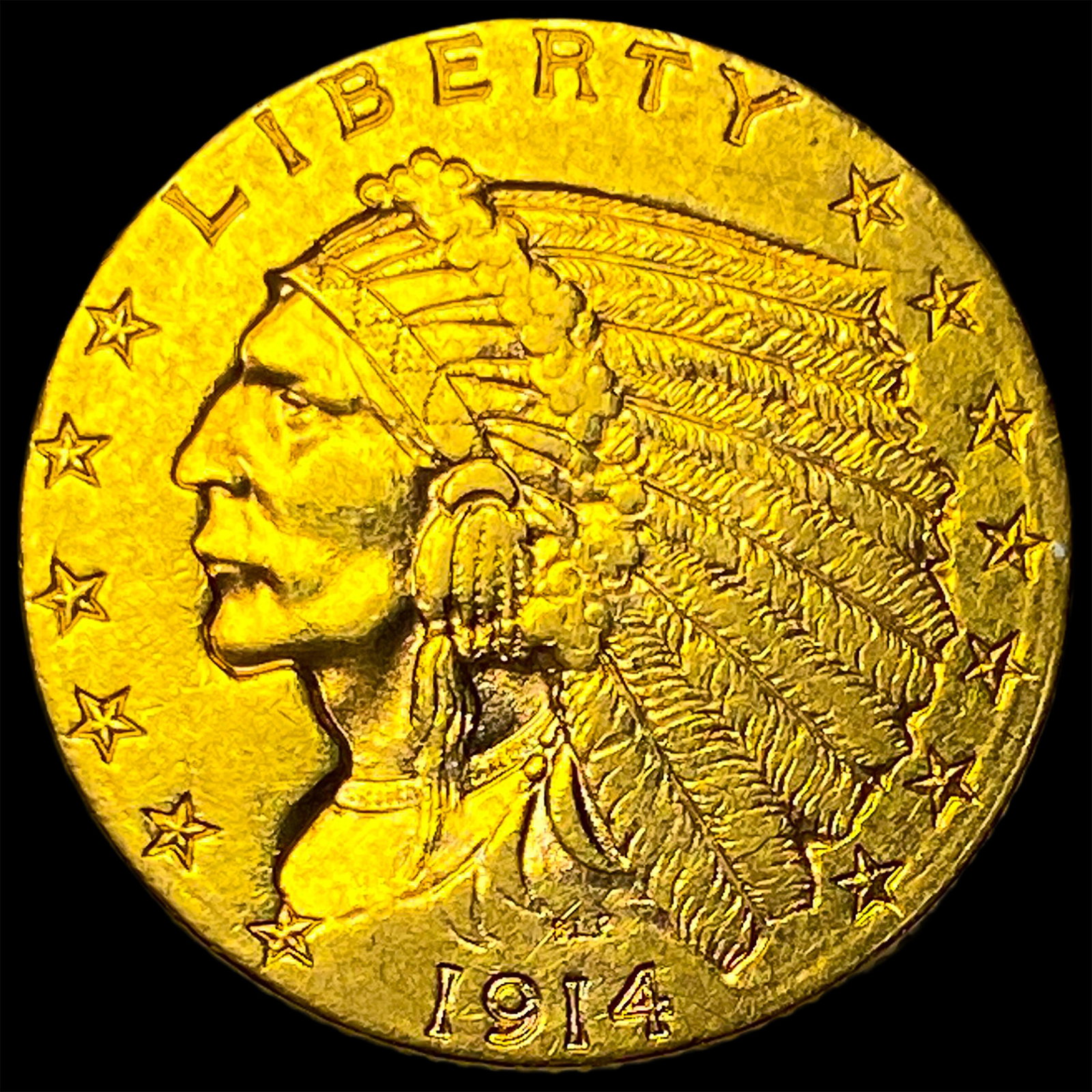 1914-D Indian Head Gold $2.50 Quarter Eagle CLOSELY UNCIRCULATED: 1914-D Indian Head Gold $2.50 Quarter Eagle CLOSELY UNCIRCULATED
