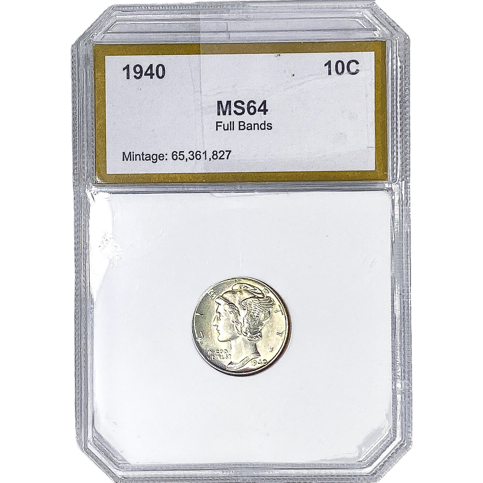 1940 Mercury Silver Dime PCI MS64 Full Bands: 1940 Mercury Silver Dime PCI MS64 Full Bands