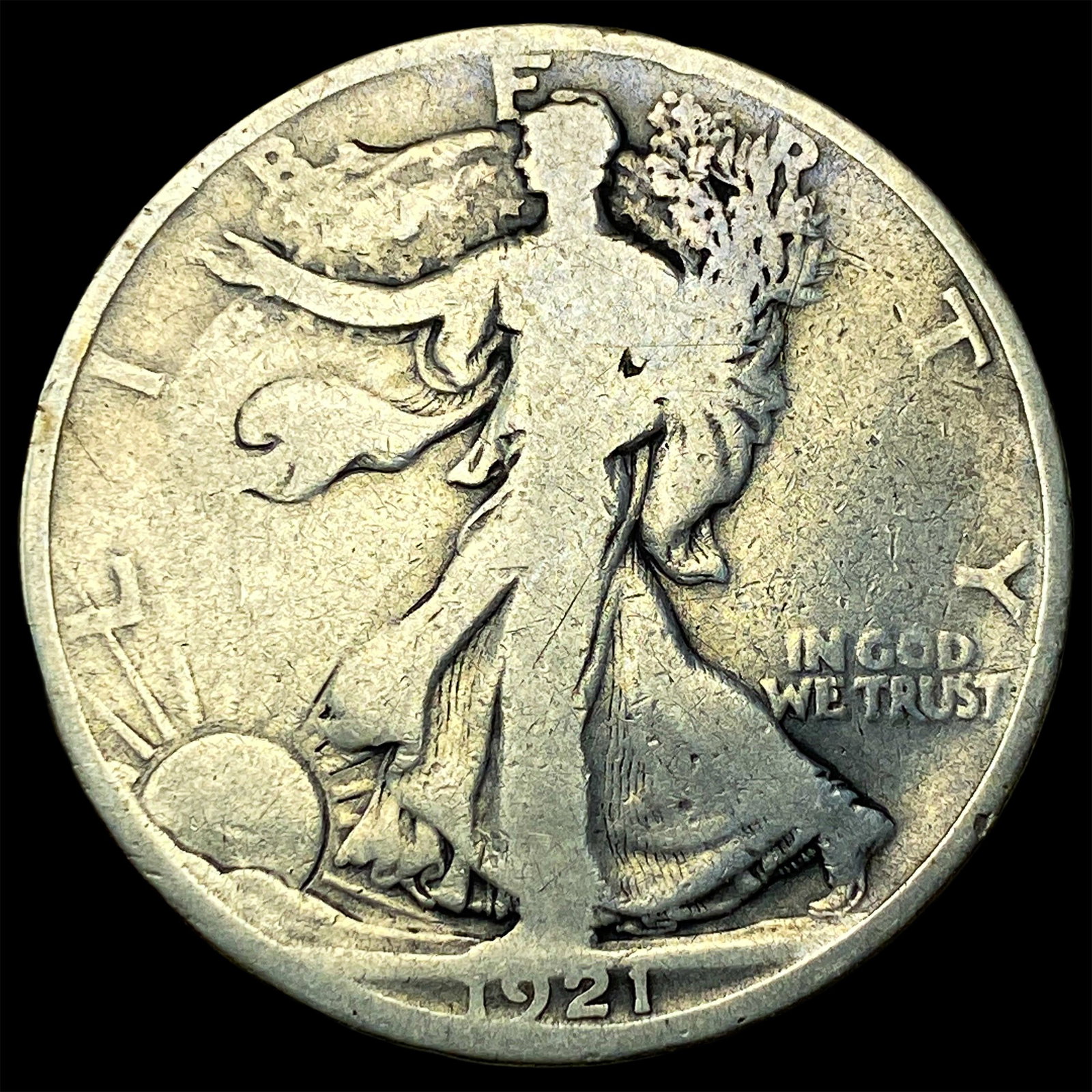 1921-D Silver Walking Liberty Half Dollar LIGHTLY CIRCULATED (1 of 2)