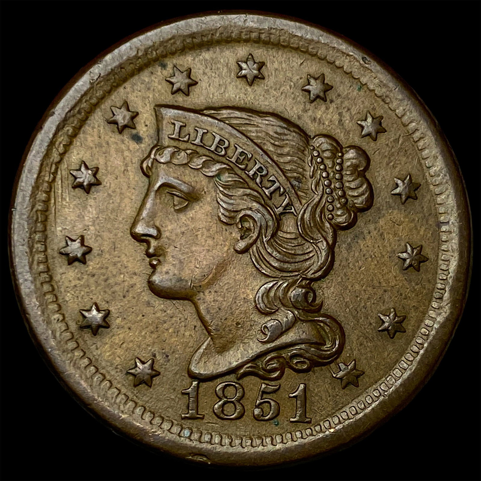 1851 Braided Hair Large Cent UNCIRCULATED: 1851 Braided Hair Large Cent UNCIRCULATED
