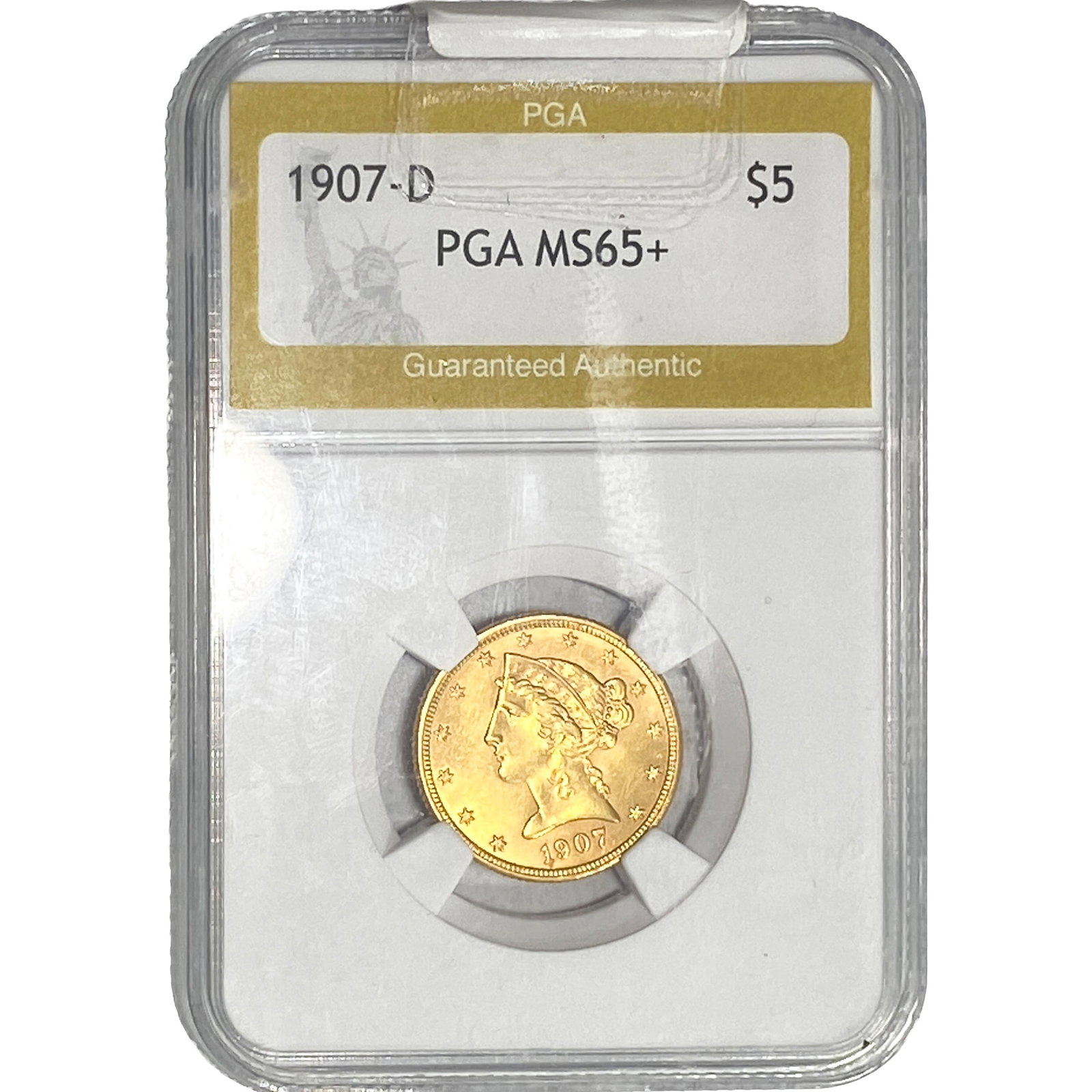 1907-D $5 Gold Half Eagle PGA MS65+: 1907-D $5 Gold Half Eagle PGA MS65+