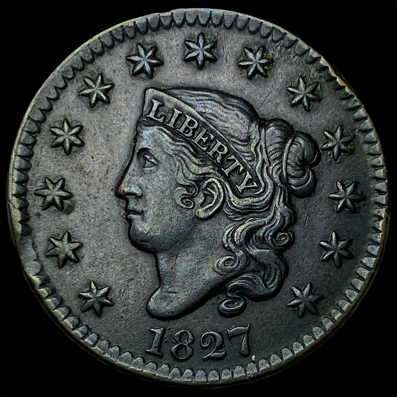 1827 Coronet Head Large Cent CLOSELY UNCIRCULATED: 1827 Coronet Head Large Cent CLOSELY UNCIRCULATED