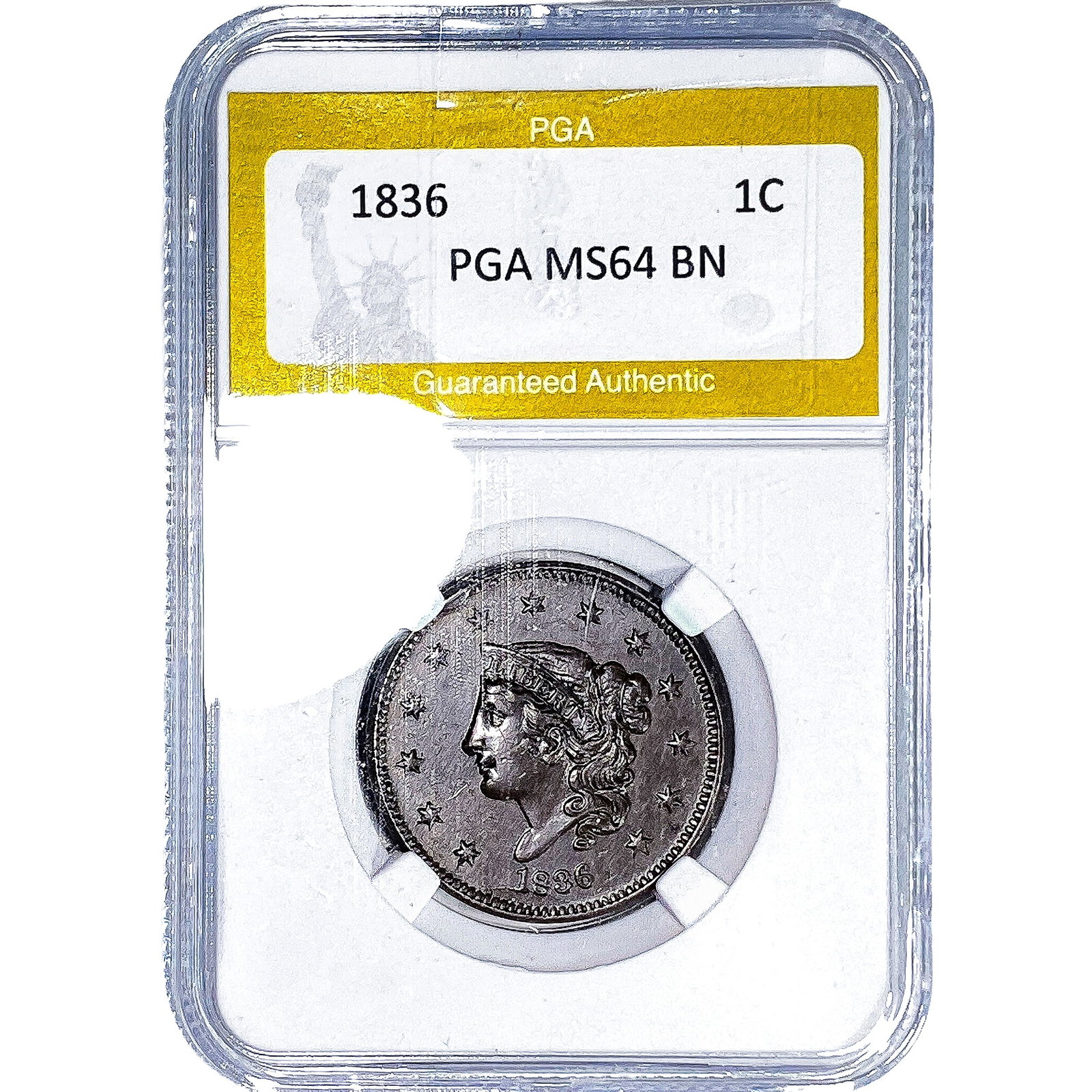 1836 Coronet Head Large Cent PGA MS64 BN: 1836 Coronet Head Large Cent PGA MS64 BN