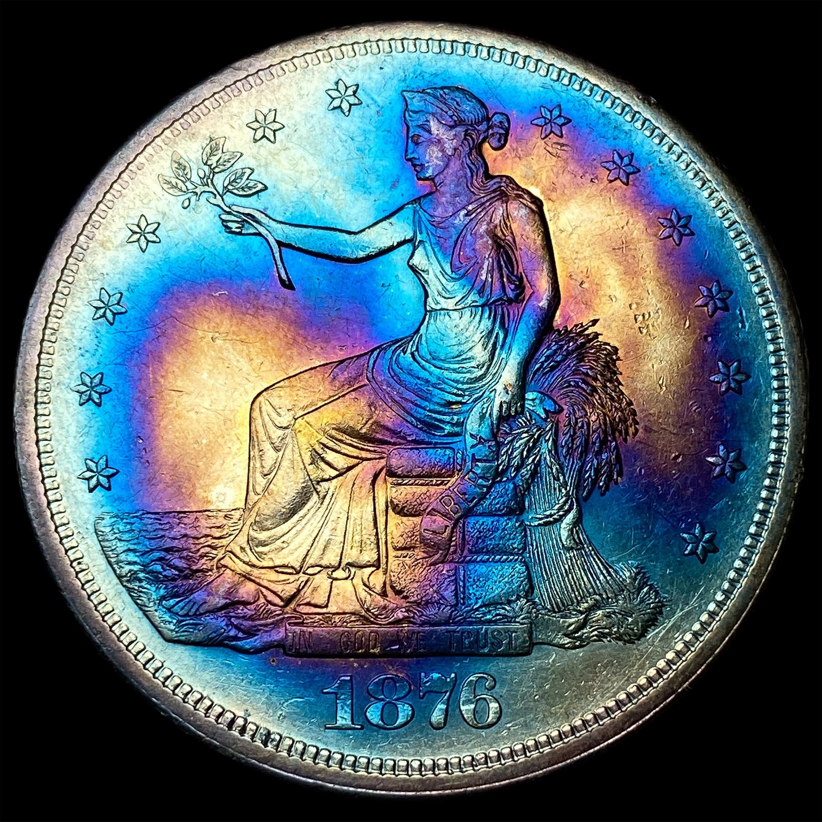 1876-S Toned Silver Trade Dollar CHOICE AU: 1876-S Toned Silver Trade Dollar CHOICE AU