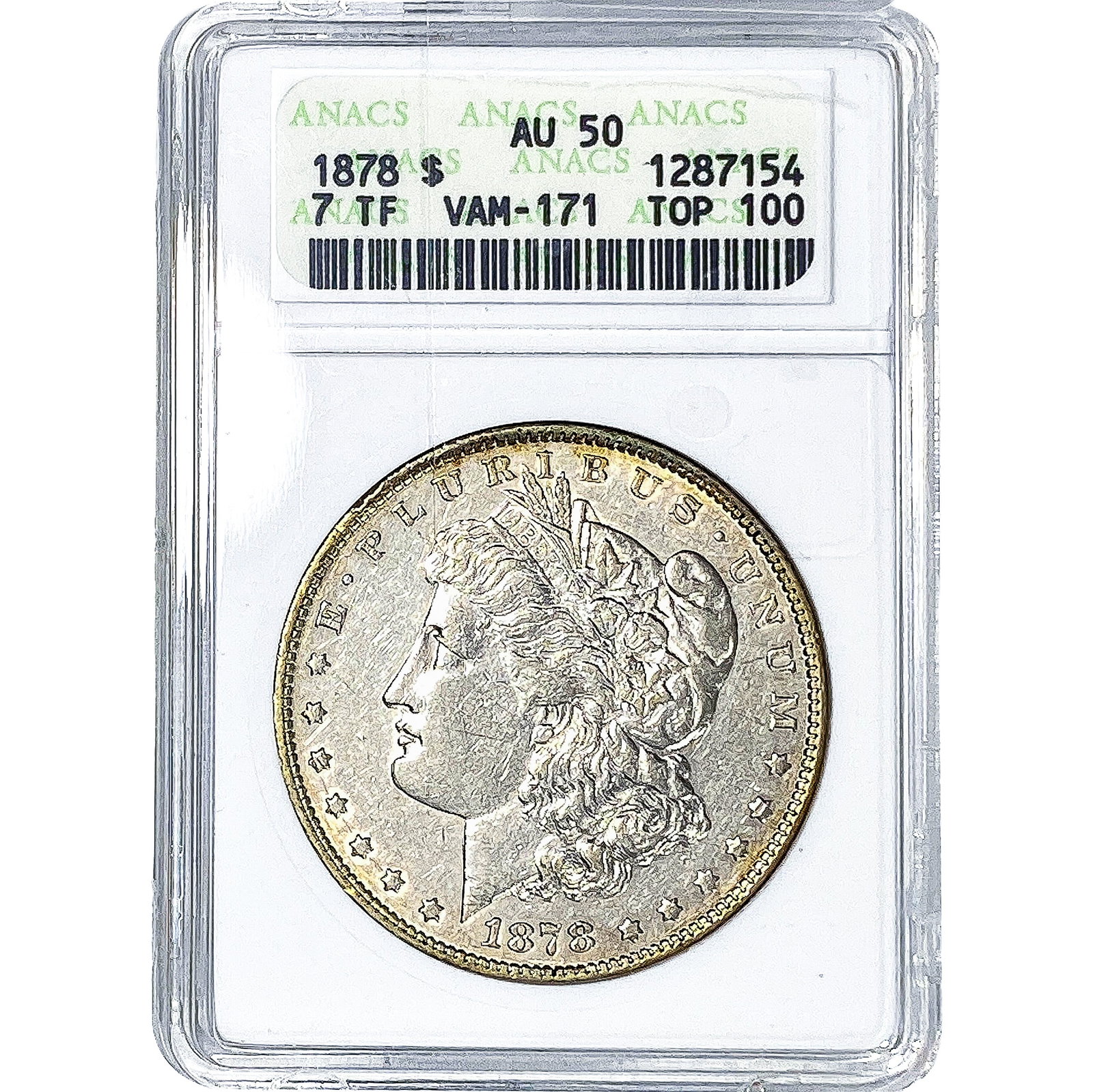 1878 Morgan Silver Dollar ANACS AU50: 1878 Morgan Silver Dollar ANACS AU50
