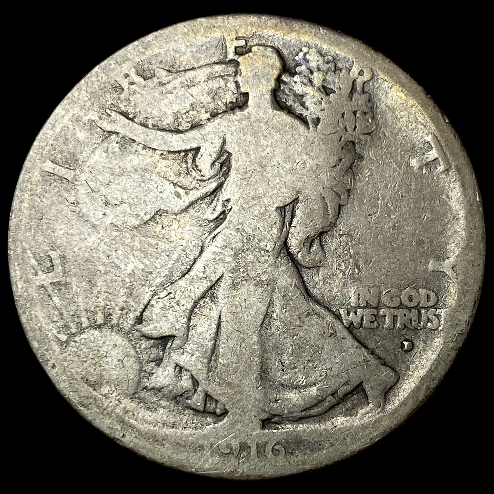 1916-D Silver Walking Liberty Half Dollar NICELY CIRCULATED: 1916-D Silver Walking Liberty Half Dollar NICELY CIRCULATED