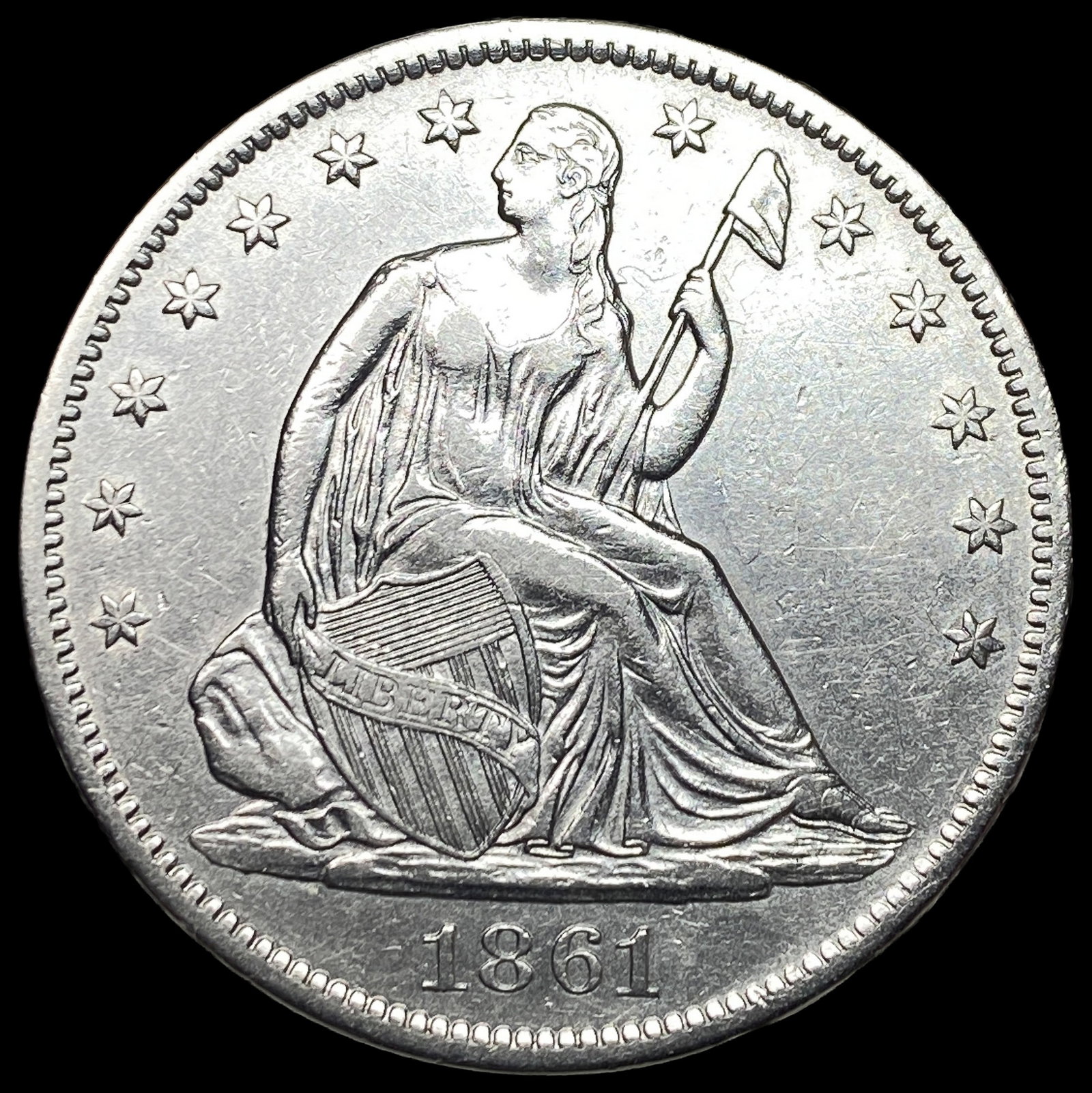 1861-S Silver Seated Liberty Half Dollar CLOSELY UNCIRCULATED: 1861-S Silver Seated Liberty Half Dollar CLOSELY UNCIRCULATED