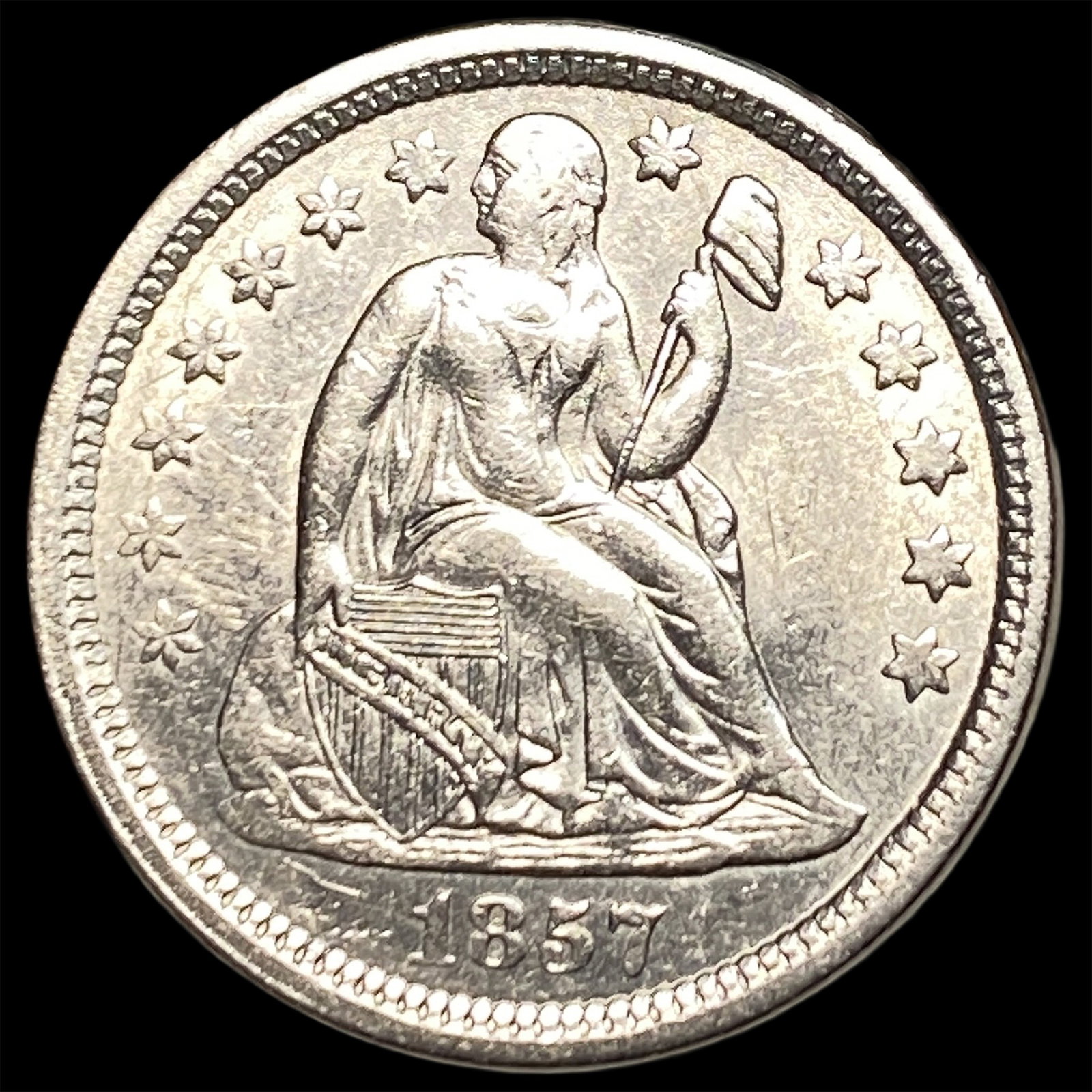 1857 Silver Seated Liberty Dime CLOSELY UNCIRCULATED: 1857 Silver Seated Liberty Dime CLOSELY UNCIRCULATED