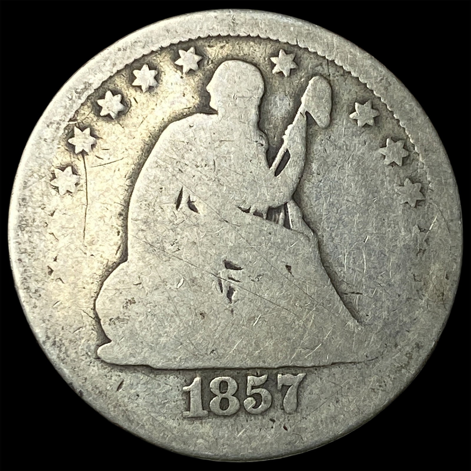 1857 Seated Liberty Quarter NICELY CIRCULATED: 1857 Seated Liberty Quarter NICELY CIRCULATED