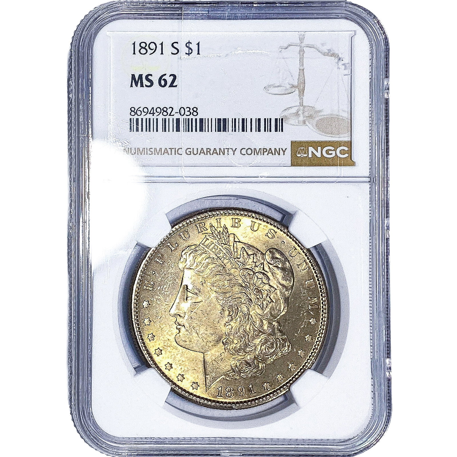 1891-S Morgan Silver Dollar NGC MS62: 1891-S Morgan Silver Dollar NGC MS62
