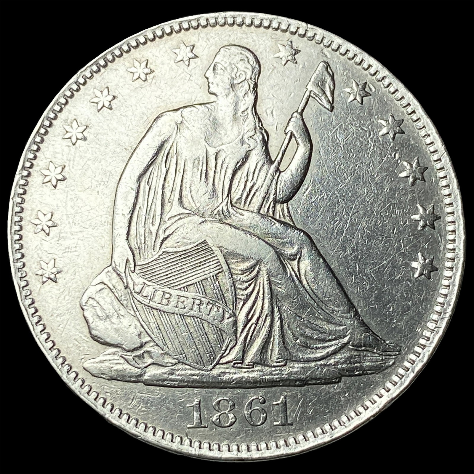 1861-O Silver Seated Liberty Half Dollar CLOSELY UNCIRCULATED: 1861-O Silver Seated Liberty Half Dollar CLOSELY UNCIRCULATED