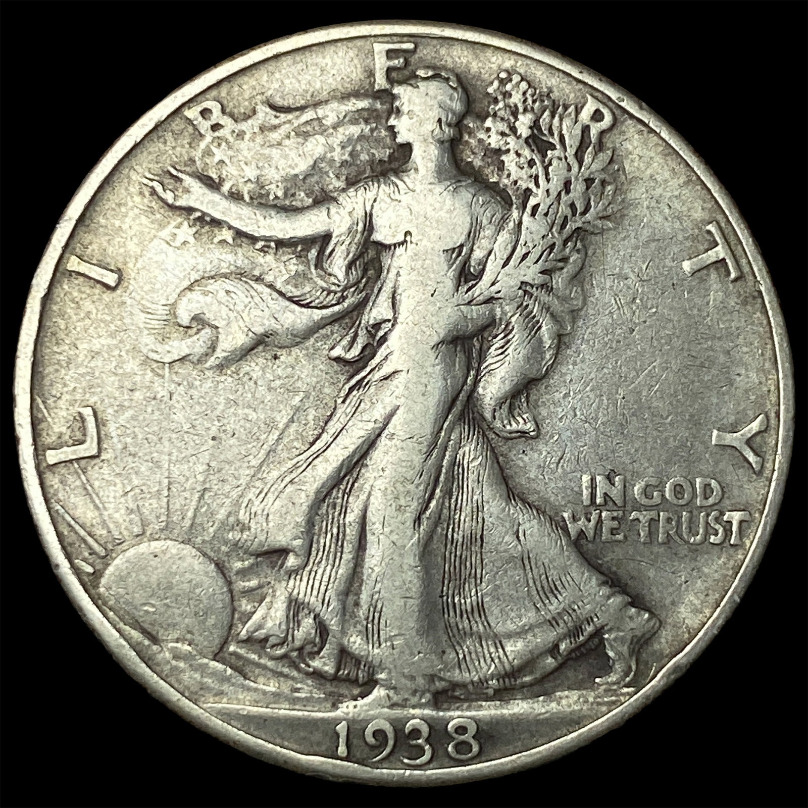 1938-D Silver Walking Liberty Half Dollar ABOUT UNCIRCULATED: 1938-D Silver Walking Liberty Half Dollar ABOUT UNCIRCULATED