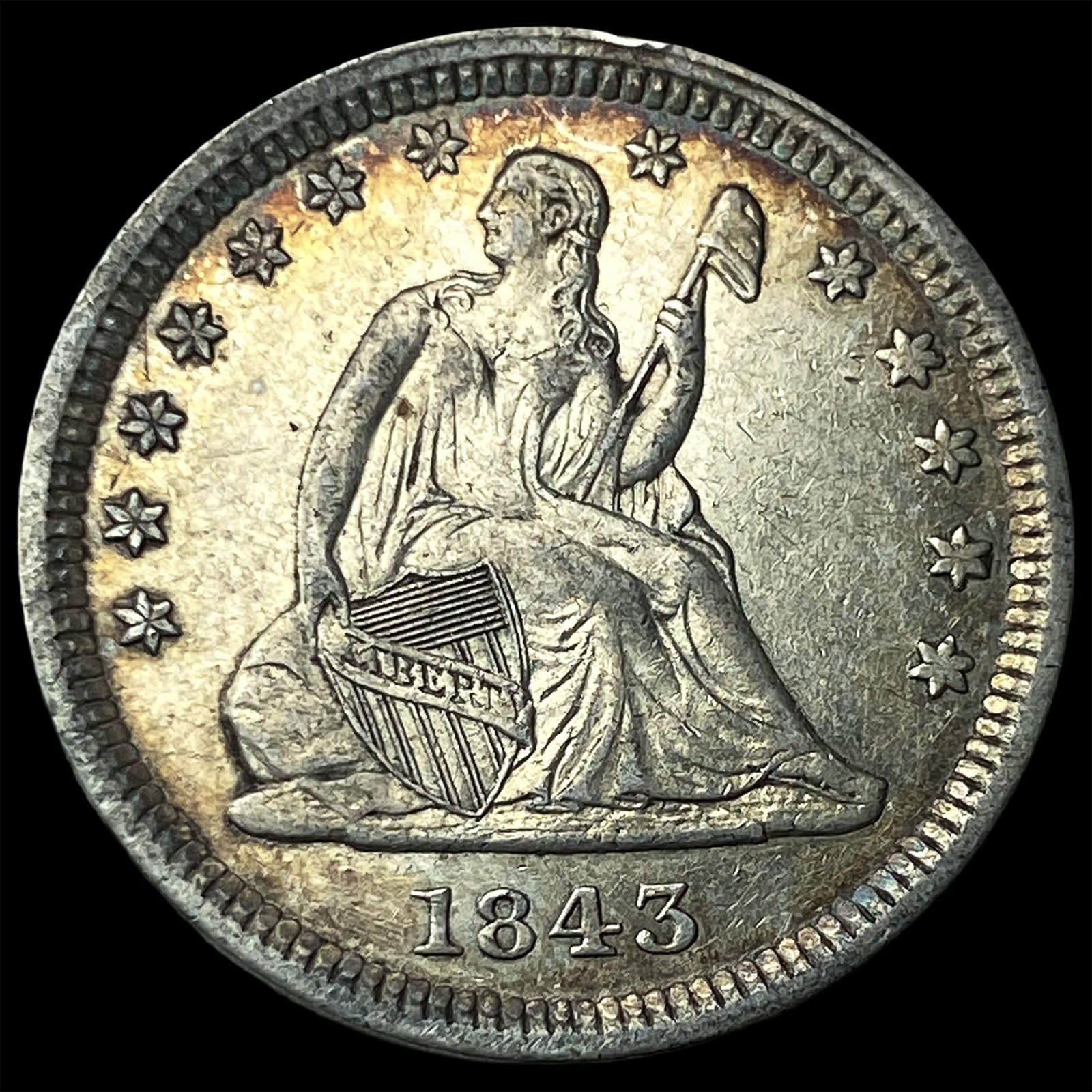 1843 Seated Liberty Quarter CLOSELY UNCIRCULATED: 1843 Seated Liberty Quarter CLOSELY UNCIRCULATED