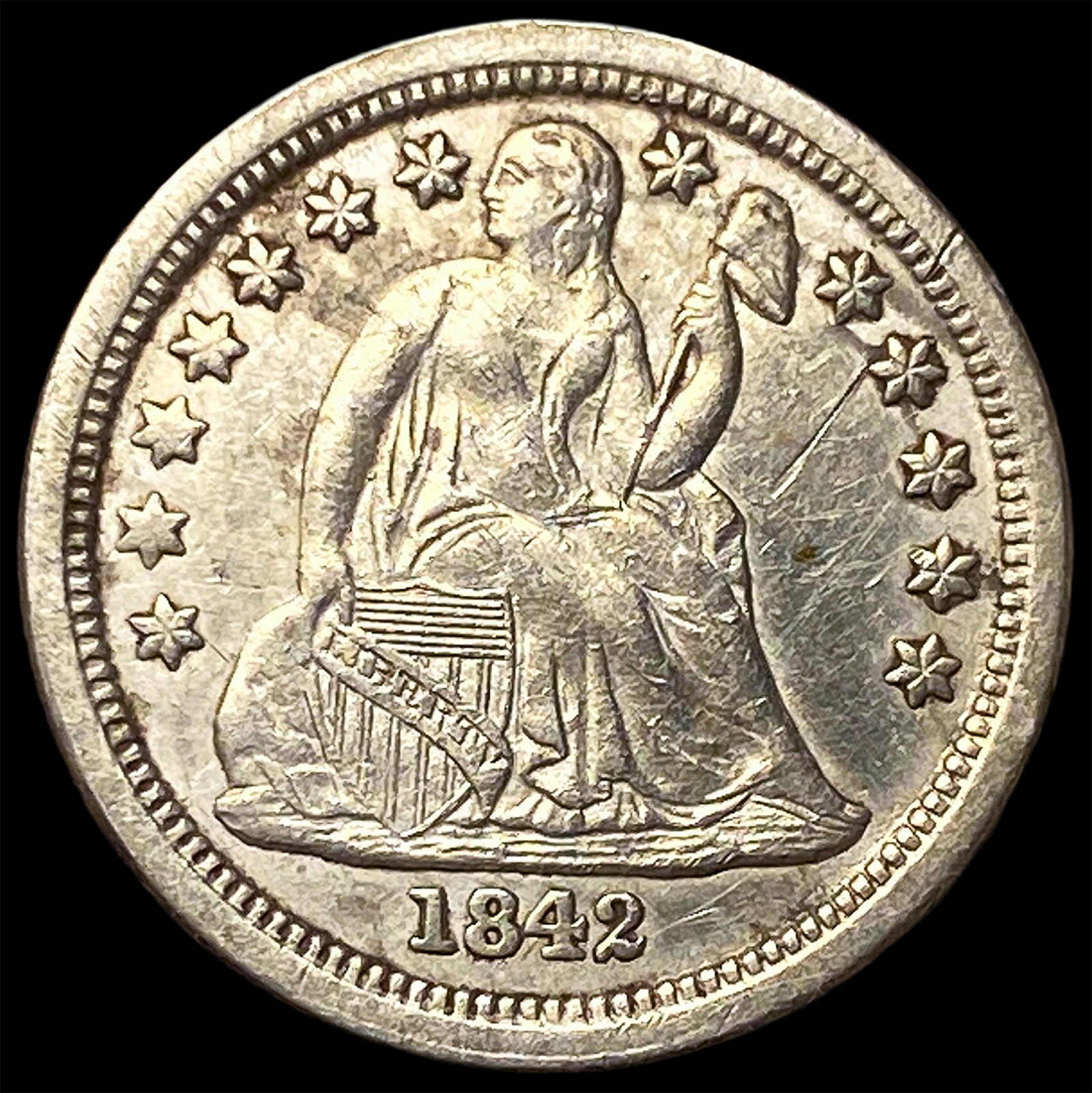 1842-O Silver Seated Liberty Dime NEARLY UNCIRCULATED: 1842-O Silver Seated Liberty Dime NEARLY UNCIRCULATED