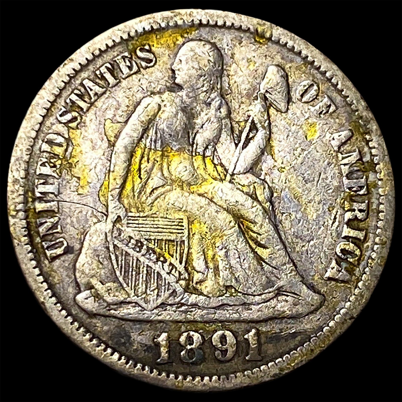 1891 Silver Seated Liberty Dime LIGHTLY CIRCULATED: 1891 Silver Seated Liberty Dime LIGHTLY CIRCULATED