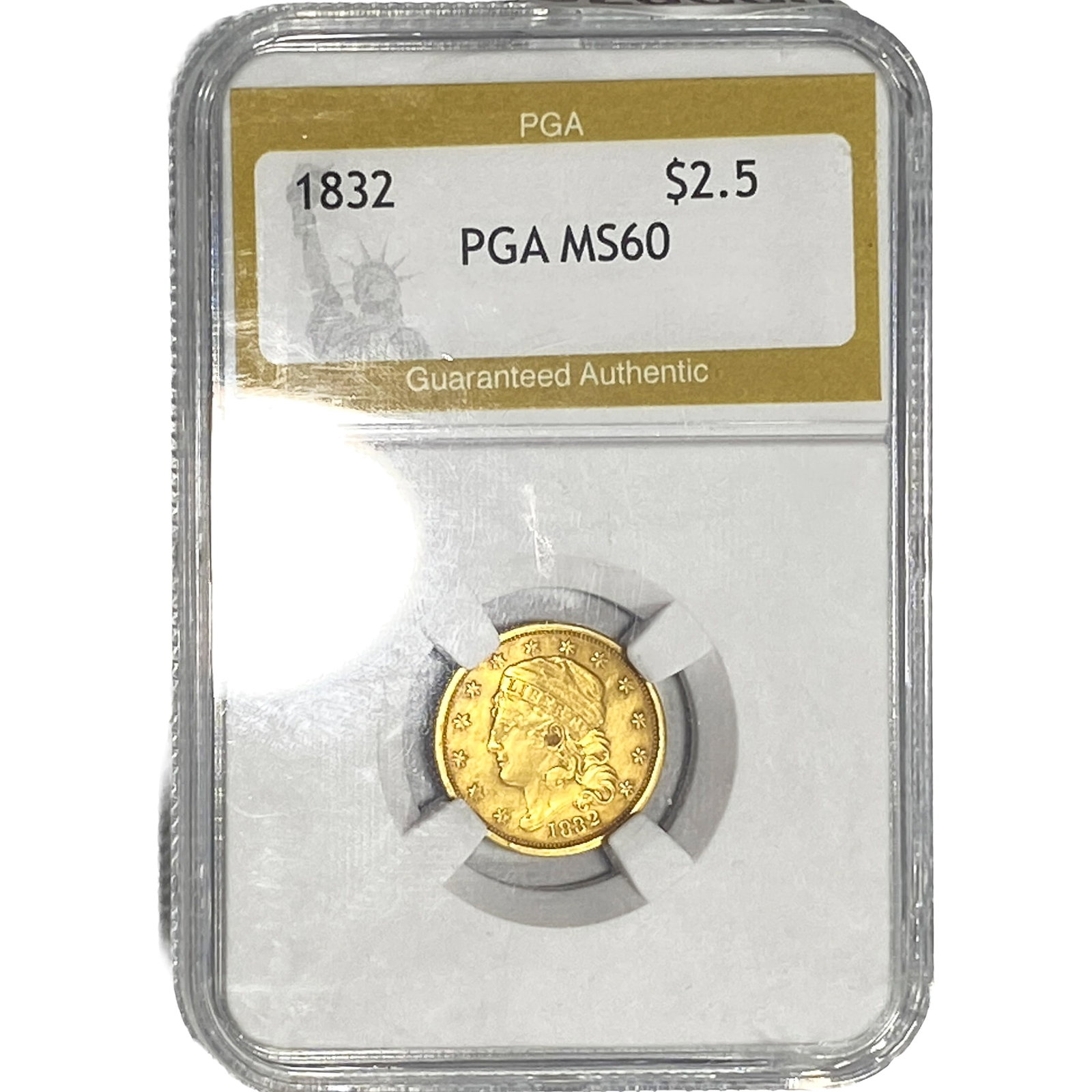 1832 $2.50 Gold Quarter Eagle PGA MS60: 1832 $2.50 Gold Quarter Eagle PGA MS60