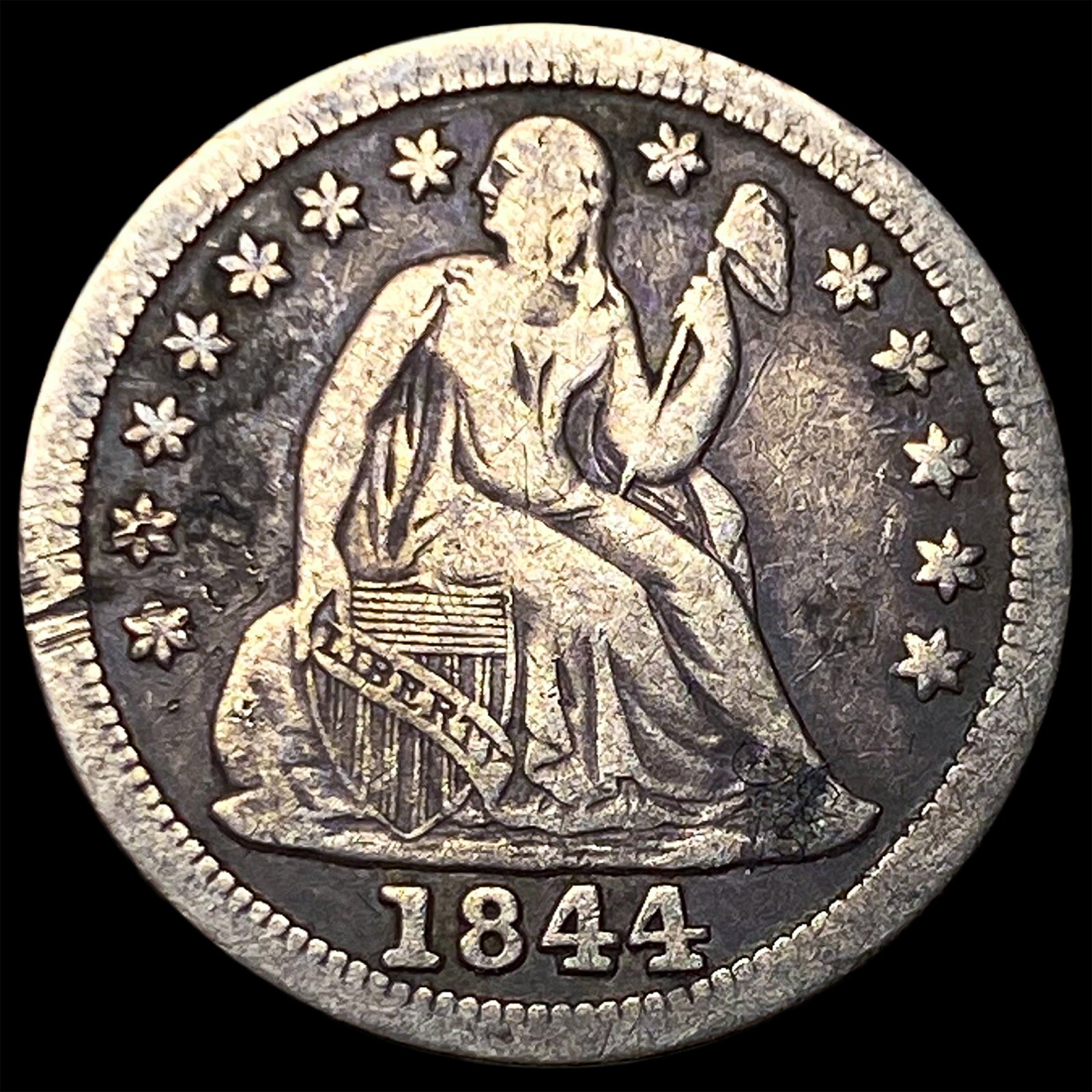 1844 Silver Seated Liberty Dime LIGHTLY CIRCULATED: 1844 Silver Seated Liberty Dime LIGHTLY CIRCULATED