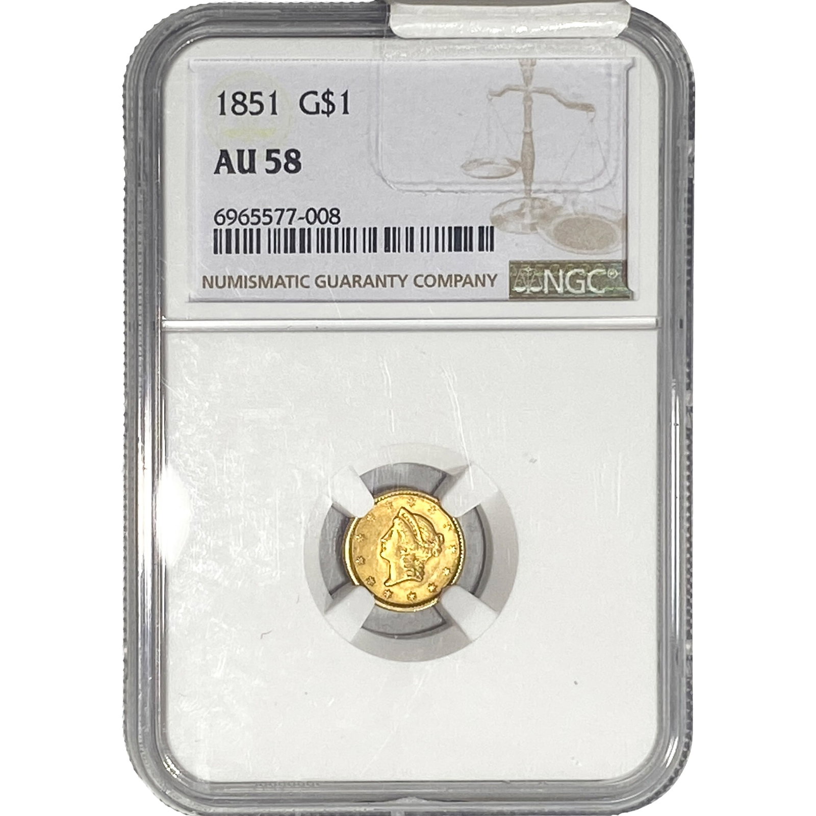 1851 Rare Gold Dollar PGA AU58: 1851 Rare Gold Dollar PGA AU58