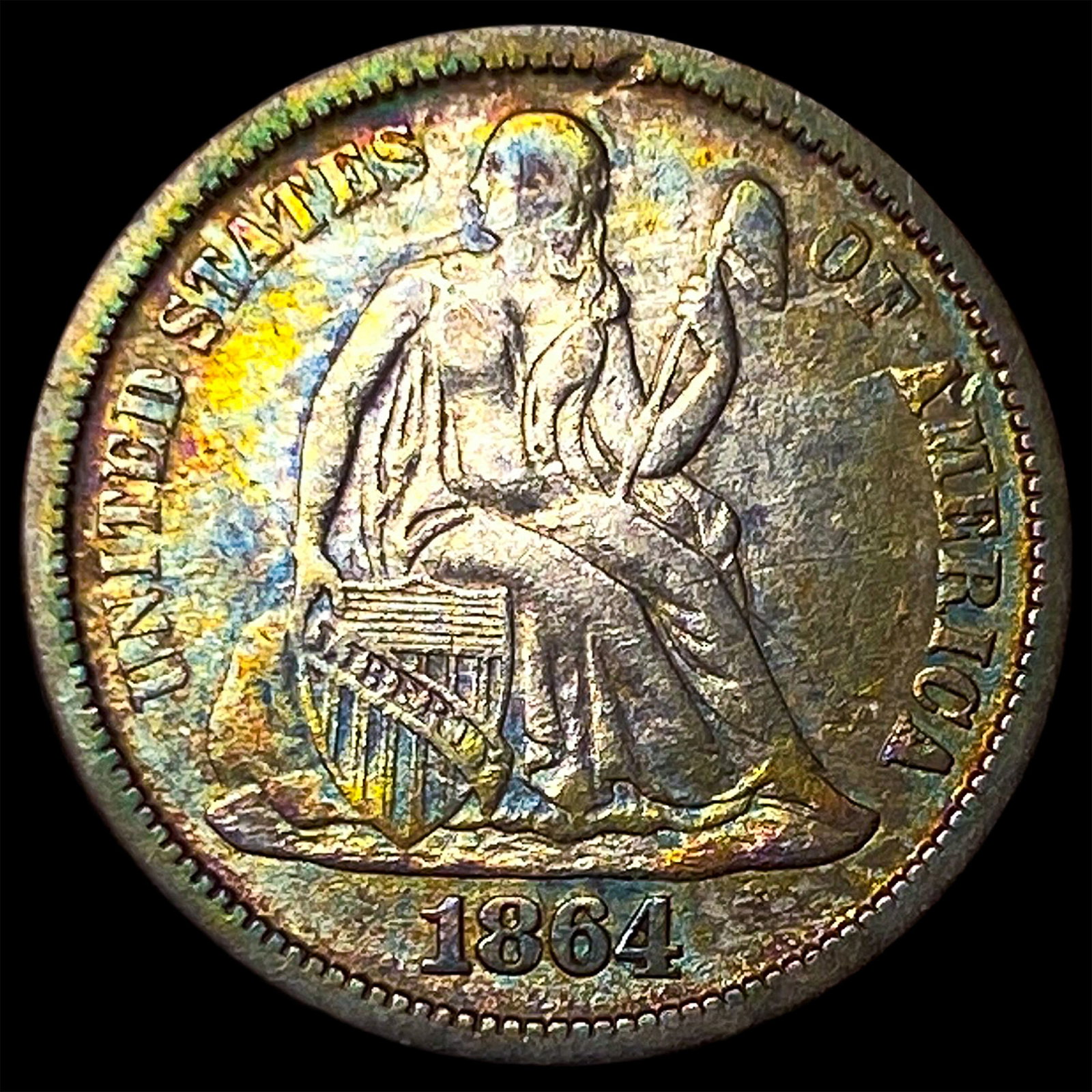 1864-S Silver Seated Liberty Dime NEARLY UNCIRCULATED: 1864-S Silver Seated Liberty Dime NEARLY UNCIRCULATED