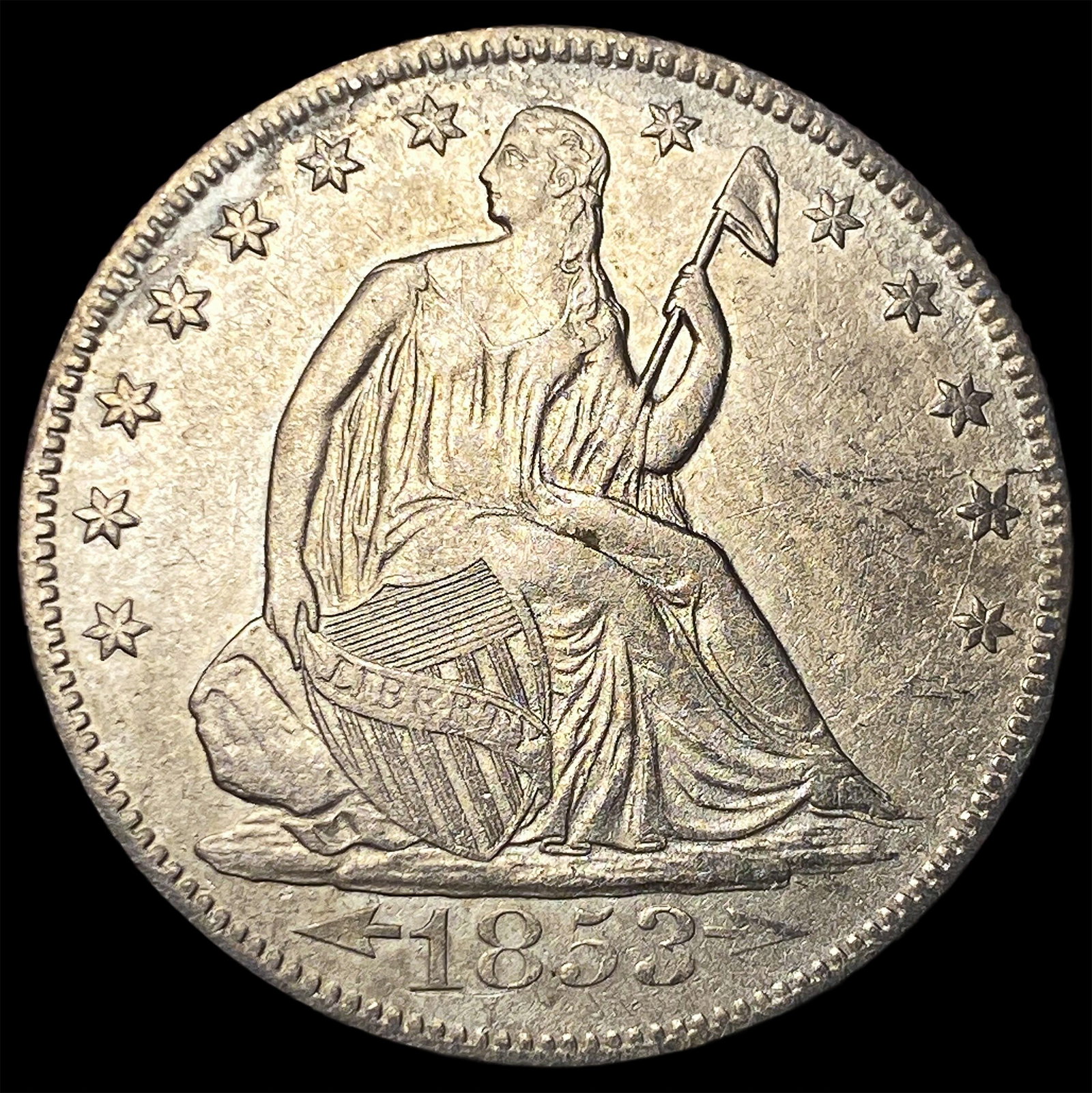 1853-O Silver Half Dollar Arrows and Rays CLOSELY UNCIRCULATED: 1853-O Silver Half Dollar Arrows and Rays CLOSELY UNCIRCULATED