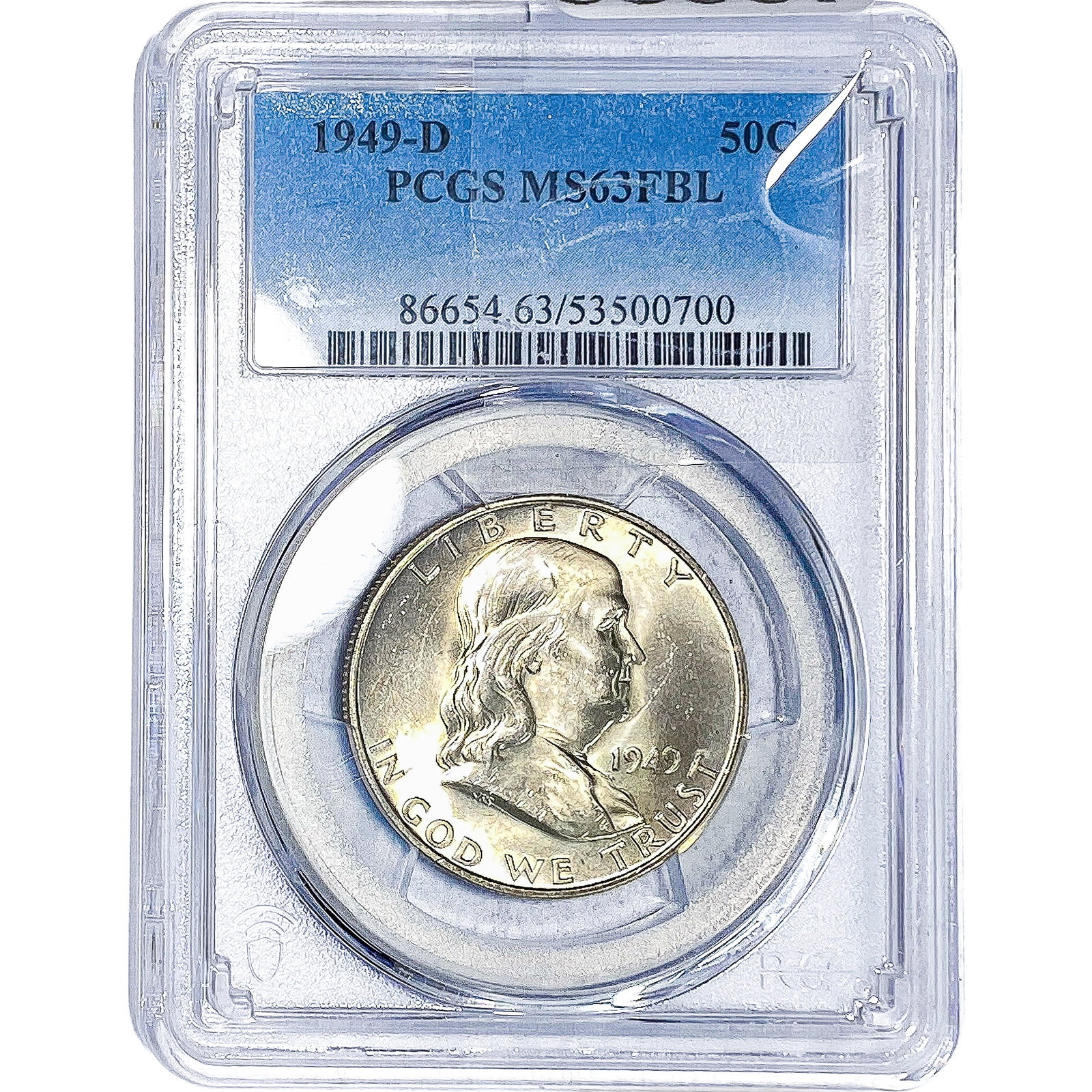 1949-D Franklin Half Dollar PCGS MS63 FBL: 1949-D Franklin Half Dollar PCGS MS63 FBL