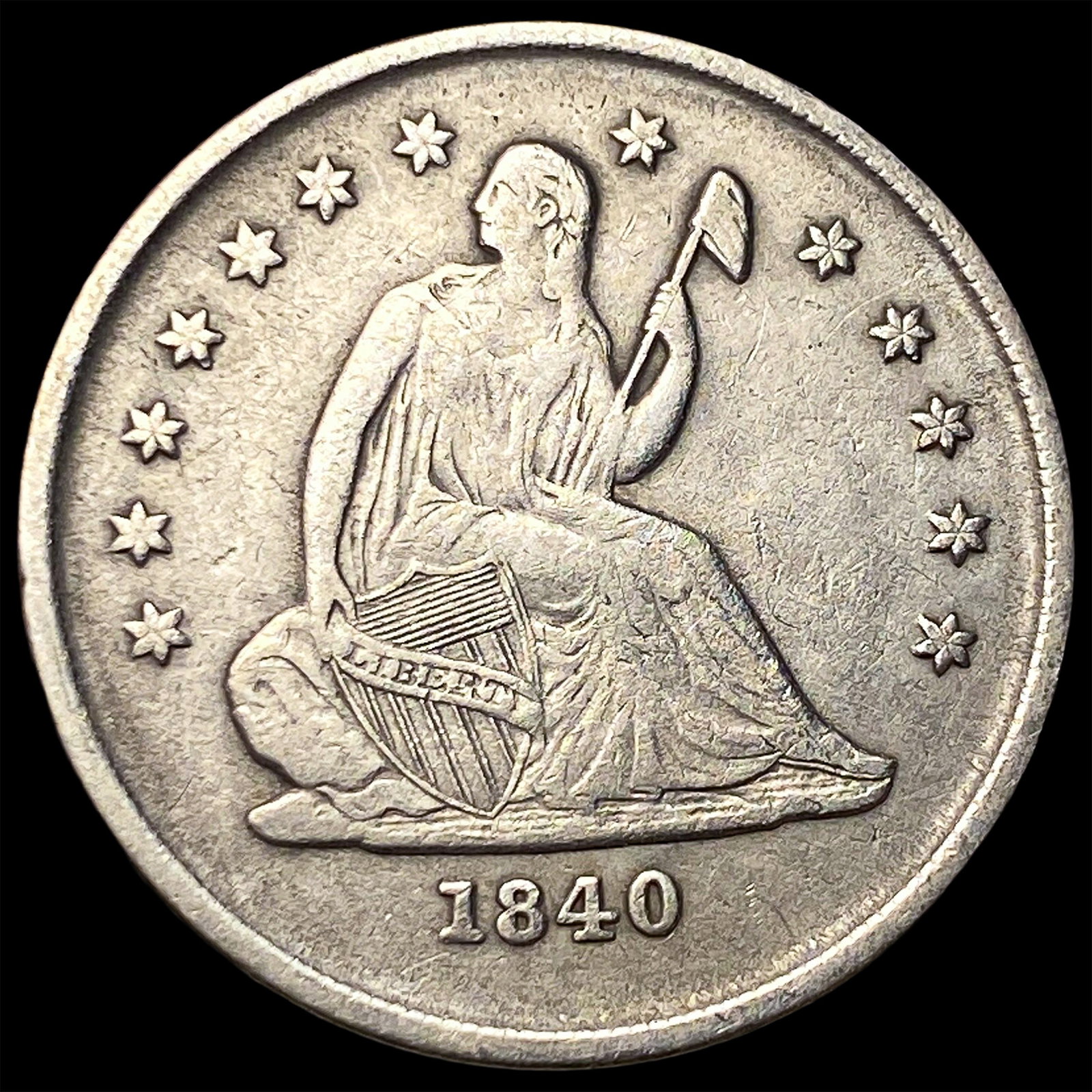 1840-O Silver Seated Liberty Quarter NEARLY UNCIRCULATED: 1840-O Silver Seated Liberty Quarter NEARLY UNCIRCULATED