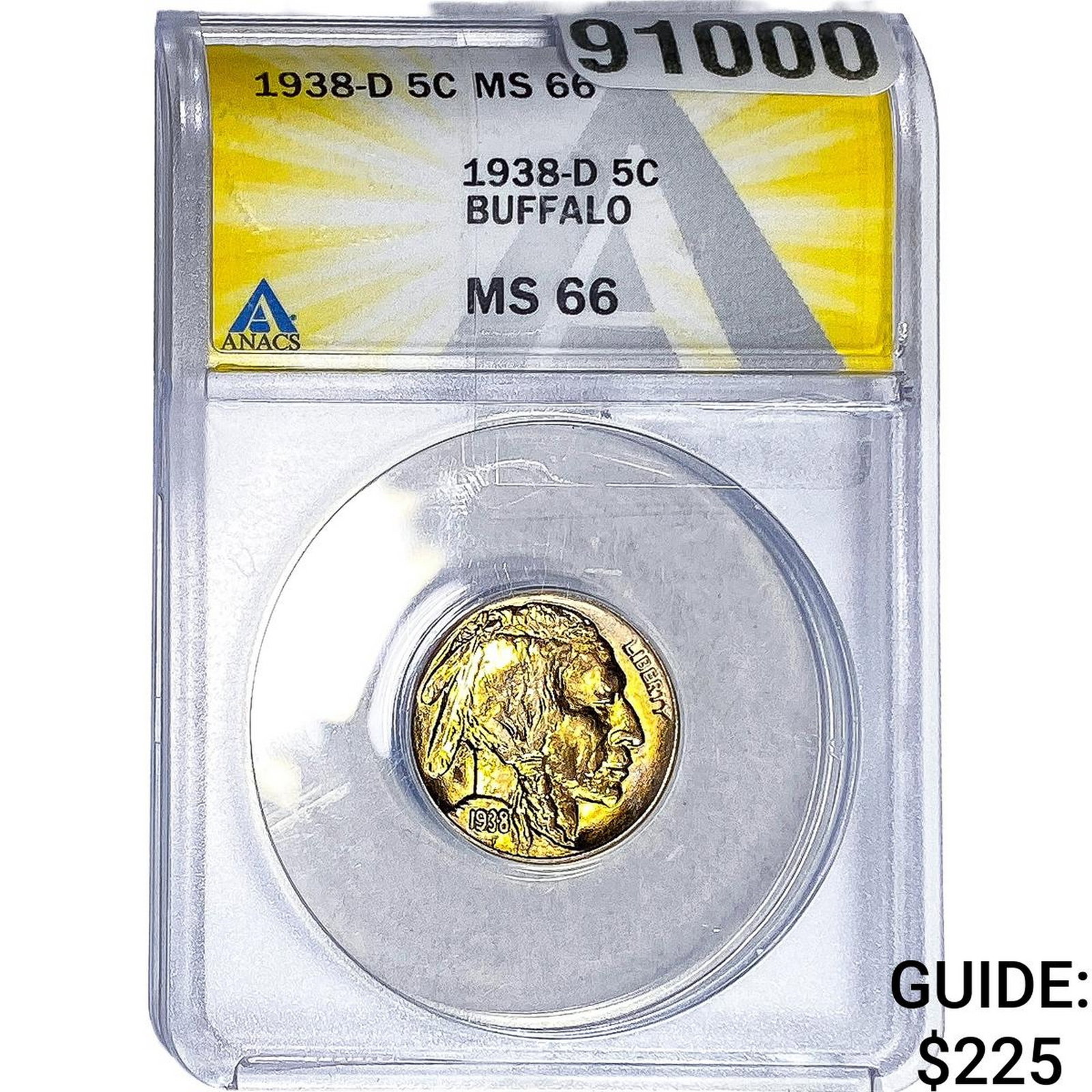 1938-D Buffalo Nickel ANACS MS66: 1938-D Buffalo Nickel ANACS MS66