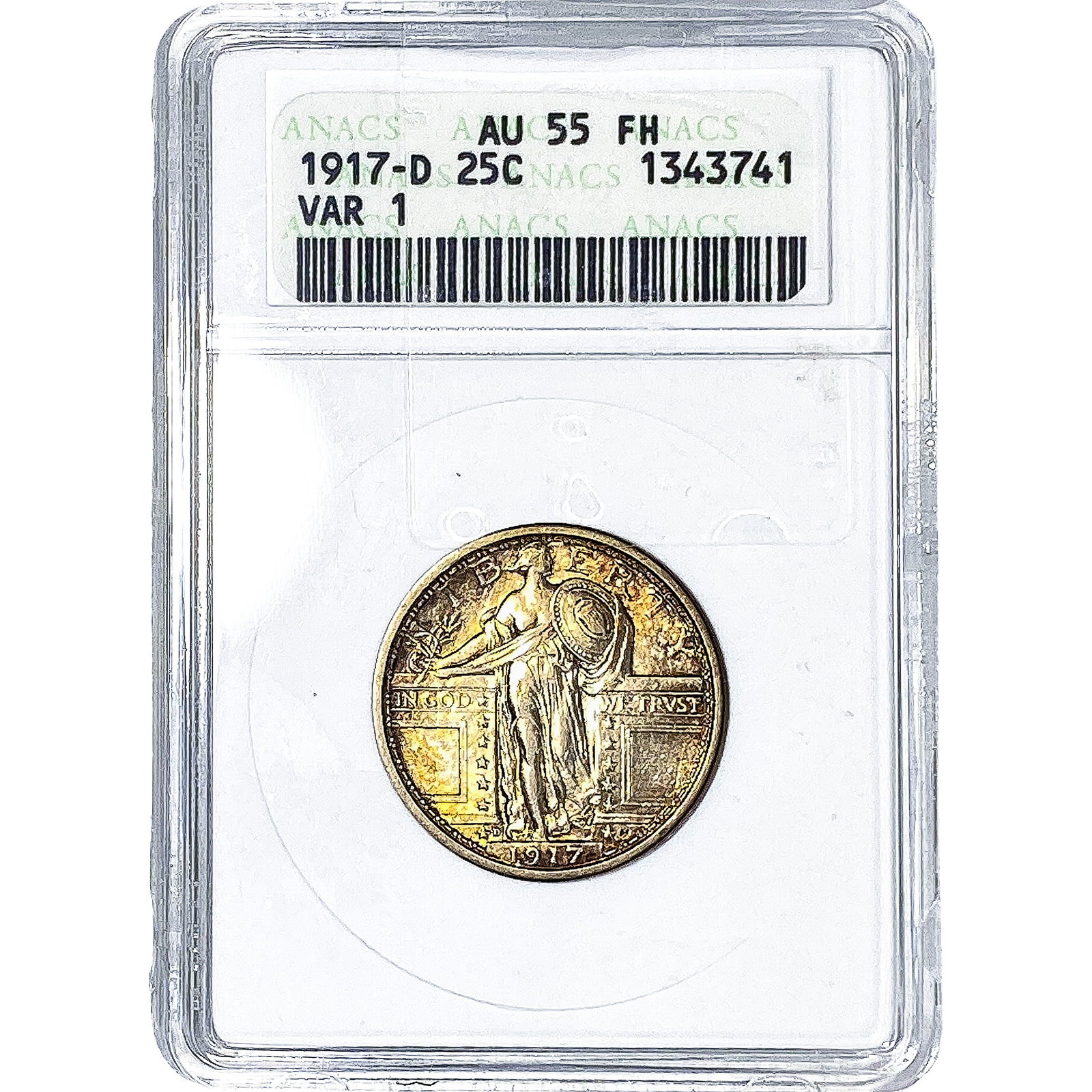 1917-D Standing Liberty Quarter ANACS AU55: 1917-D Standing Liberty Quarter ANACS AU55