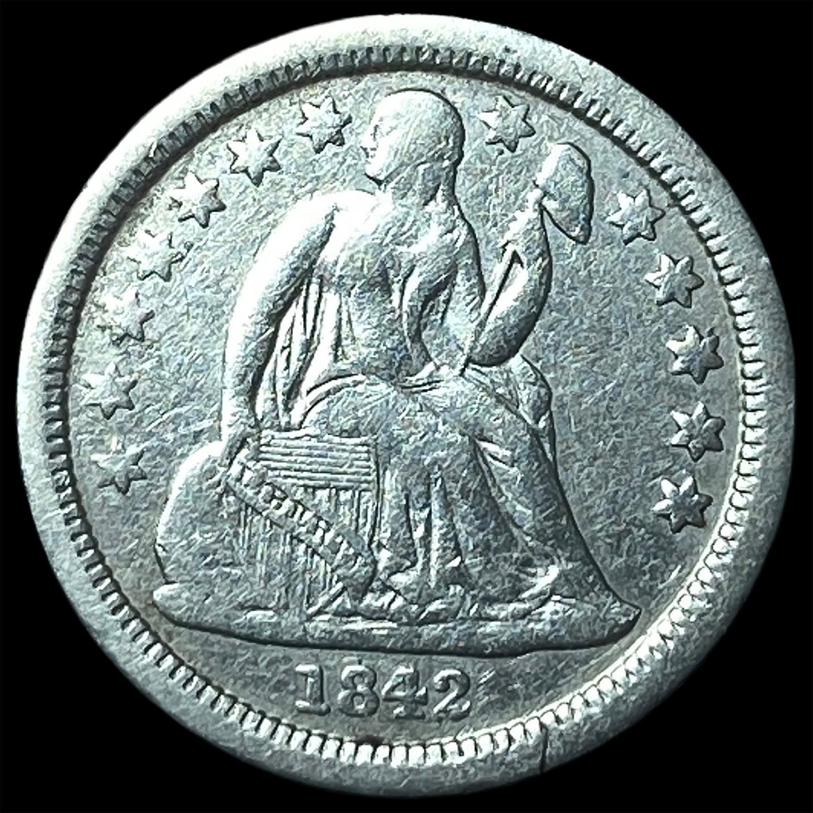 1842-O Silver Seated Liberty Dime NEARLY UNCIRCULATED: 1842-O Silver Seated Liberty Dime NEARLY UNCIRCULATED