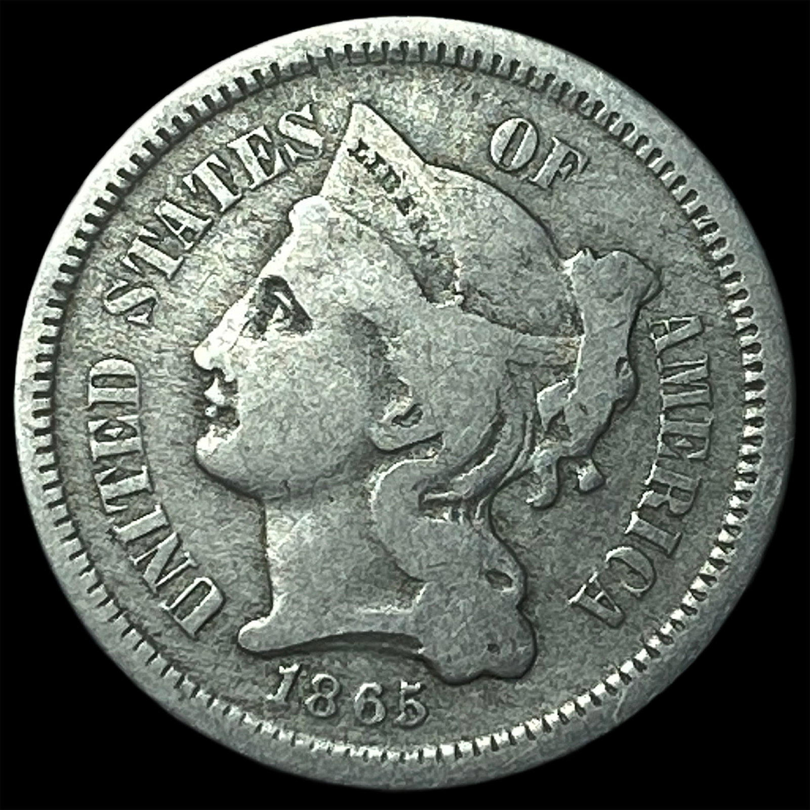 1865 Nickel Three-Cent Piece LIGHTLY CIRCULATED: 1865 Nickel Three-Cent Piece LIGHTLY CIRCULATED