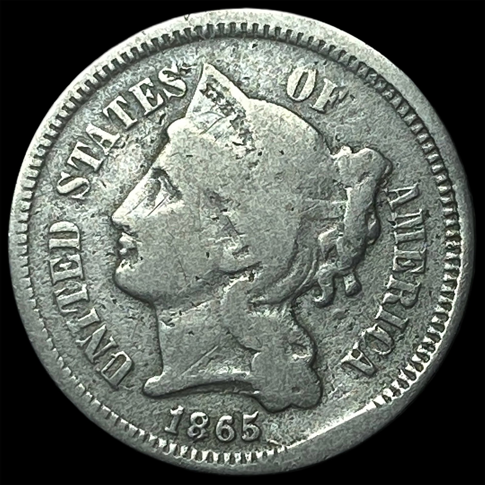 1865 Nickel Three-Cent Piece LIGHTLY CIRCULATED: 1865 Nickel Three-Cent Piece LIGHTLY CIRCULATED