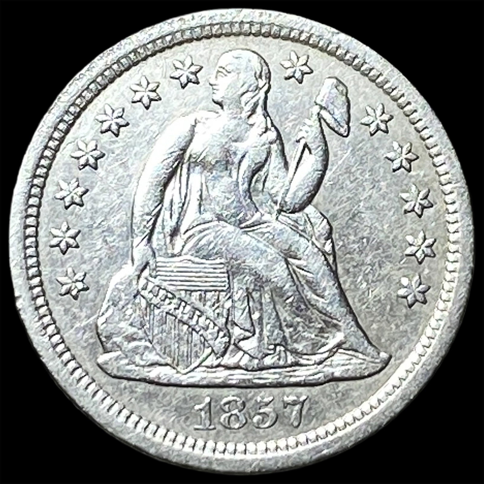 1857-O Silver Seated Liberty Dime CHOICE AU: 1857-O Silver Seated Liberty Dime CHOICE AU