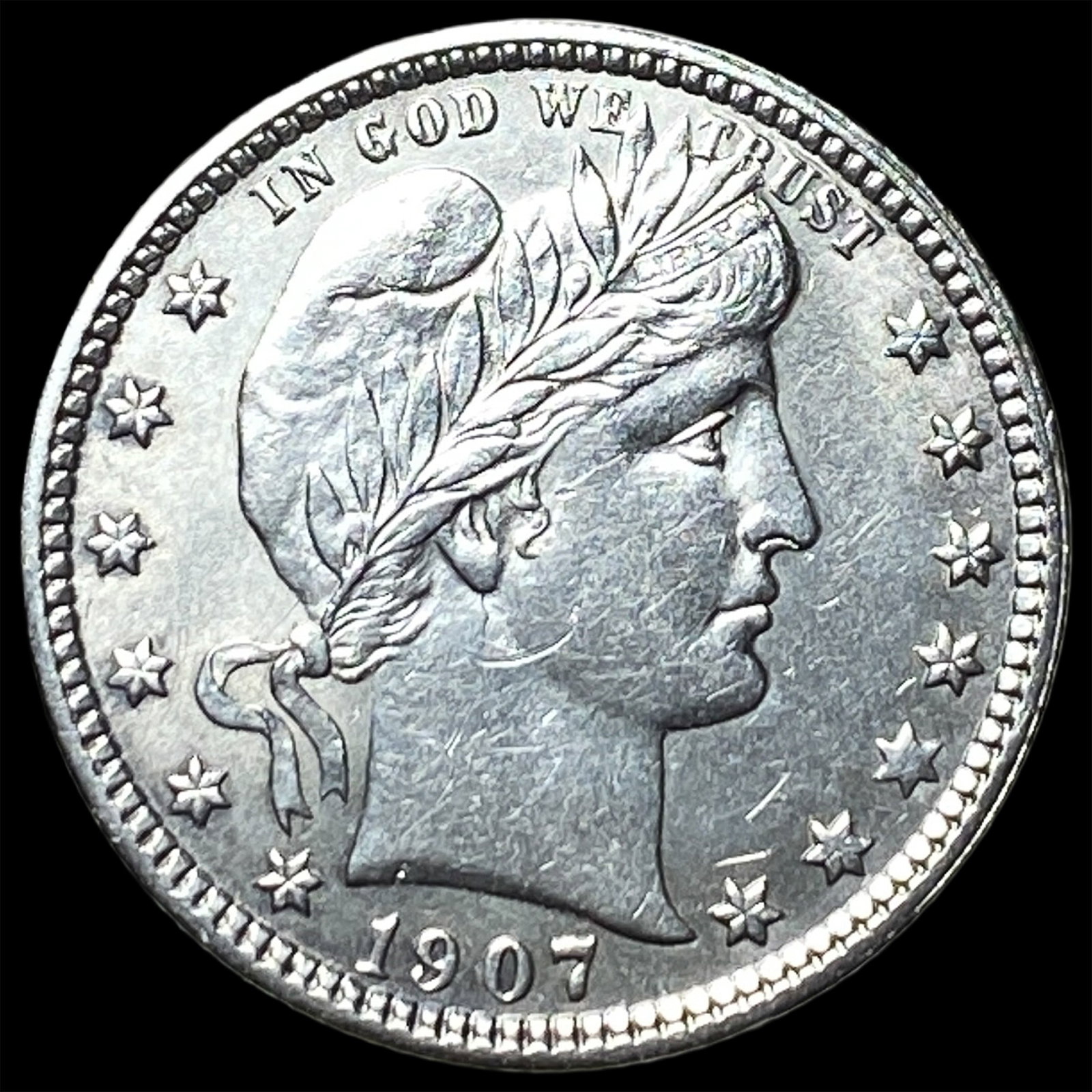 1907 Silver Barber Quarter CHOICE BU: 1907 Silver Barber Quarter CHOICE BU