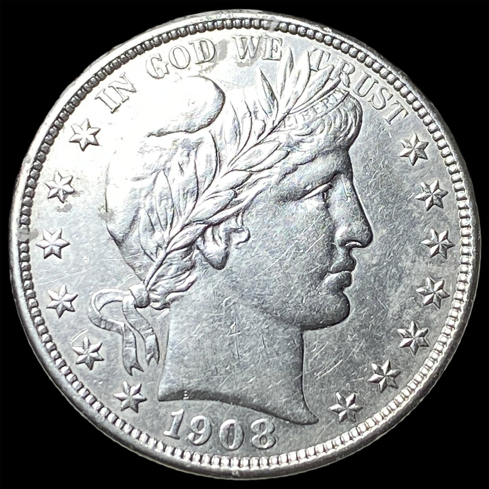 1908-O Silver Barber Half Dollar CHOICE AU: 1908-O Silver Barber Half Dollar CHOICE AU