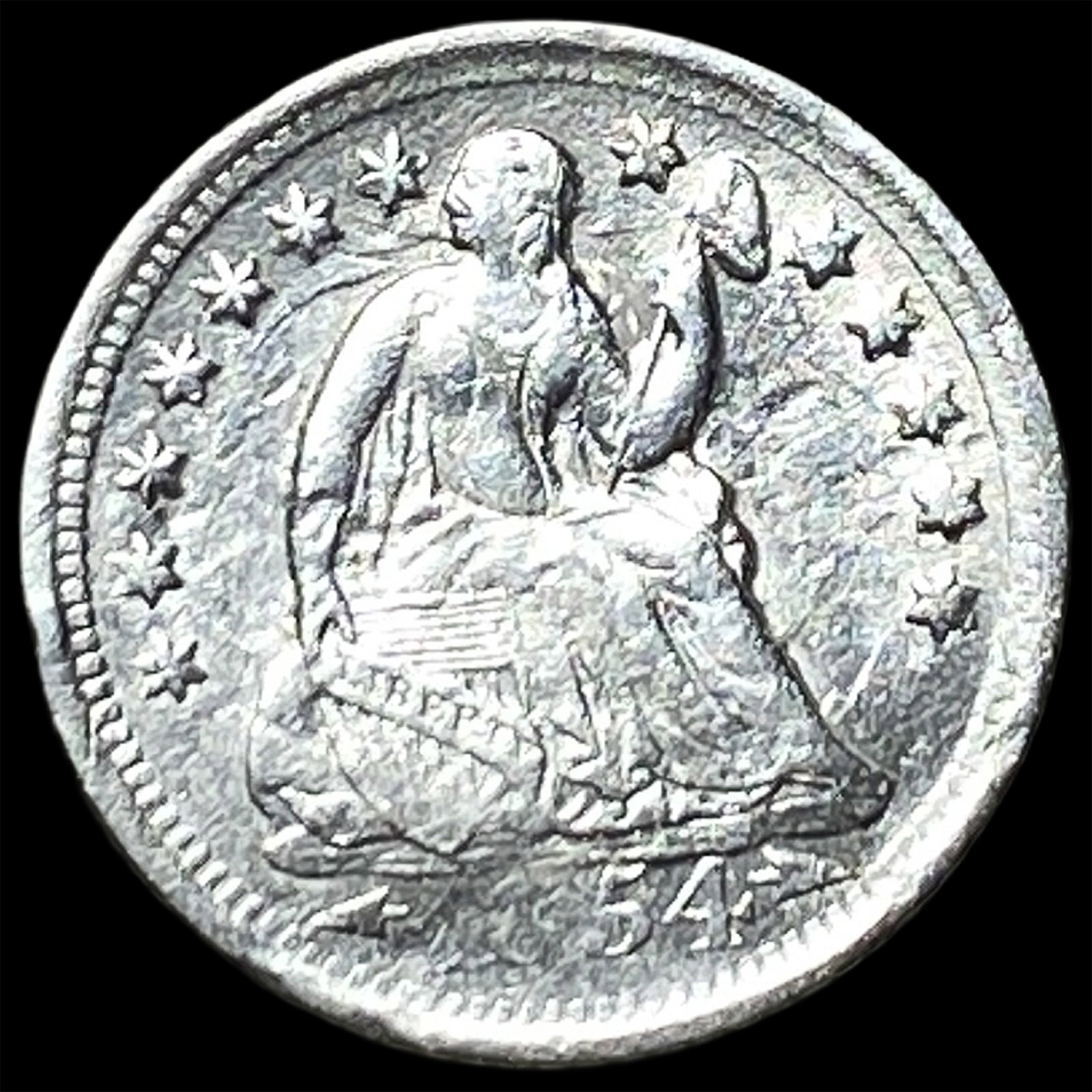 1854-O Silver Seated Liberty Half Dime CLOSELY UNCIRCULATED: 1854-O Silver Seated Liberty Half Dime CLOSELY UNCIRCULATED