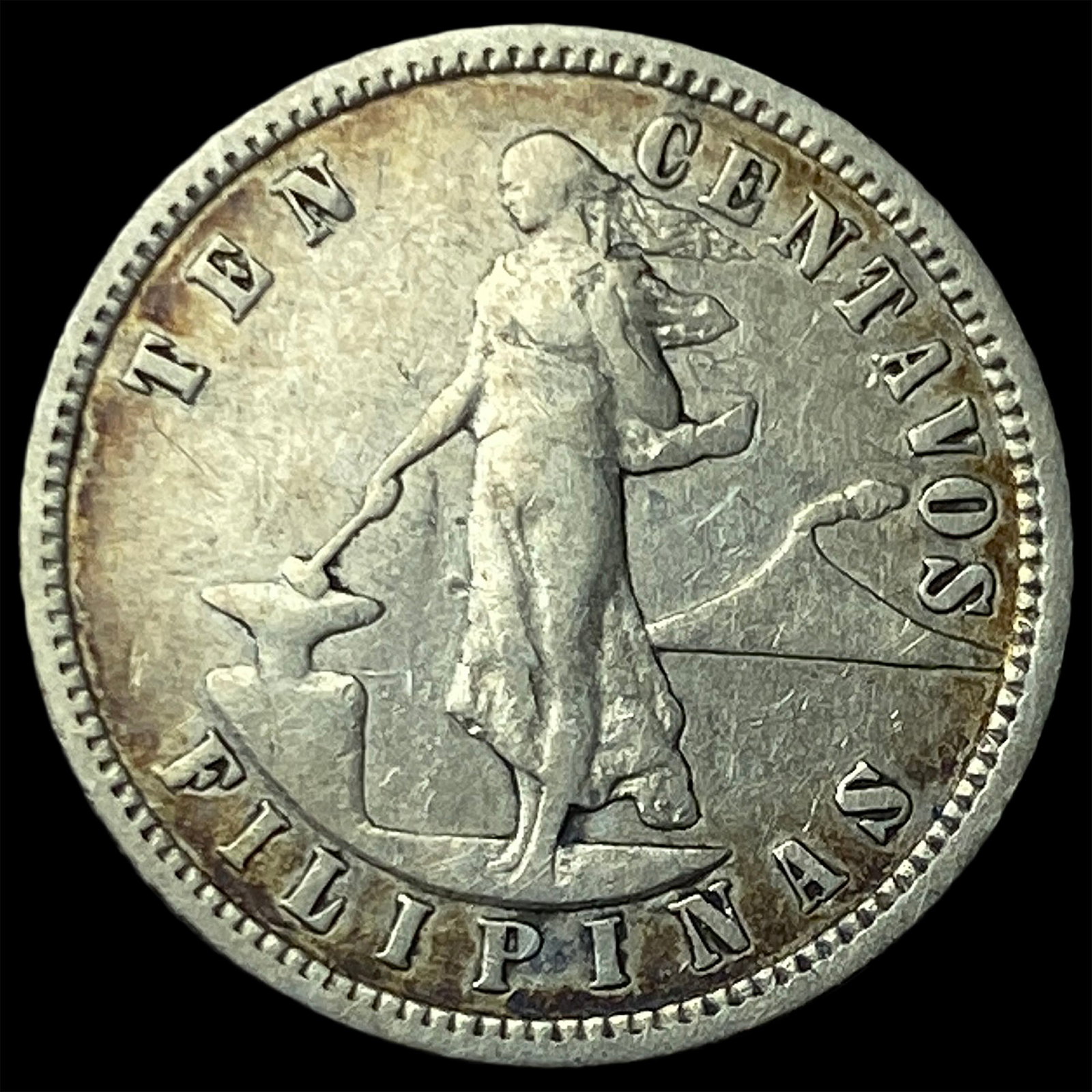 1904S Philippines Silver 10 Centavos Km 165: 1904S Philippines Silver 10 Centavos Km 165