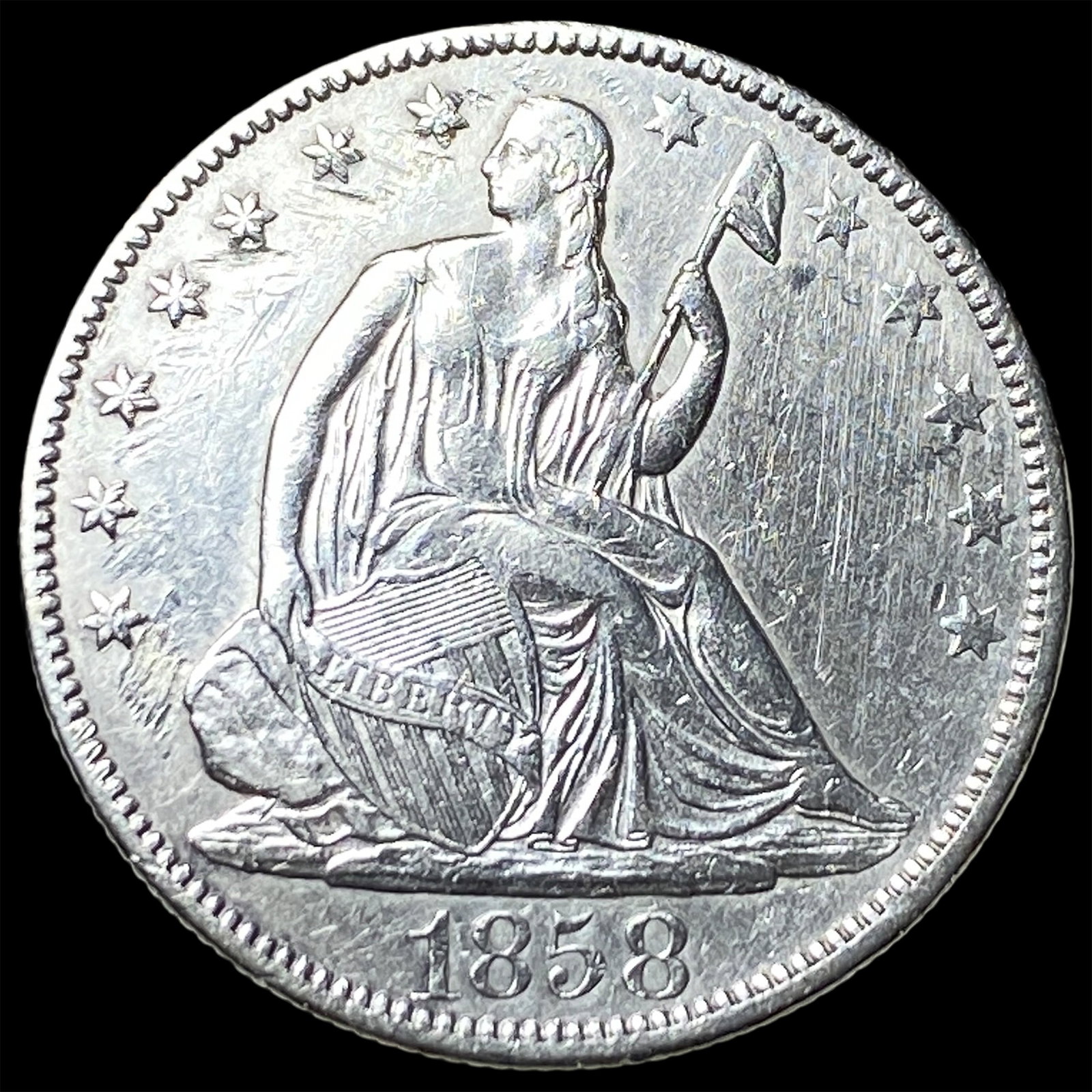 1858 Seated Liberty Half Dollar CHOICE AU: 1858 Seated Liberty Half Dollar CHOICE AU