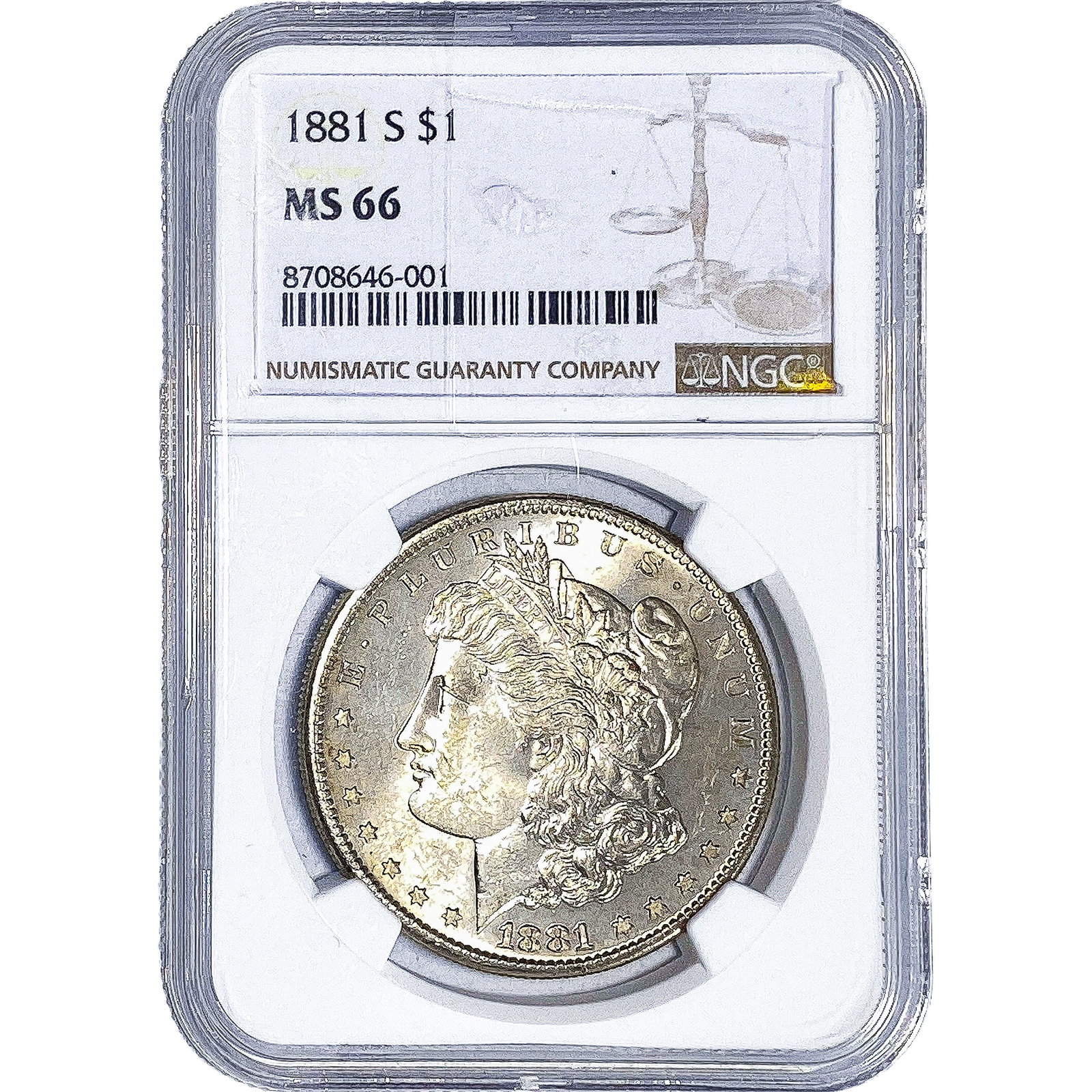 1881-S Morgan Silver Dollar NGC MS66: 1881-S Morgan Silver Dollar NGC MS66