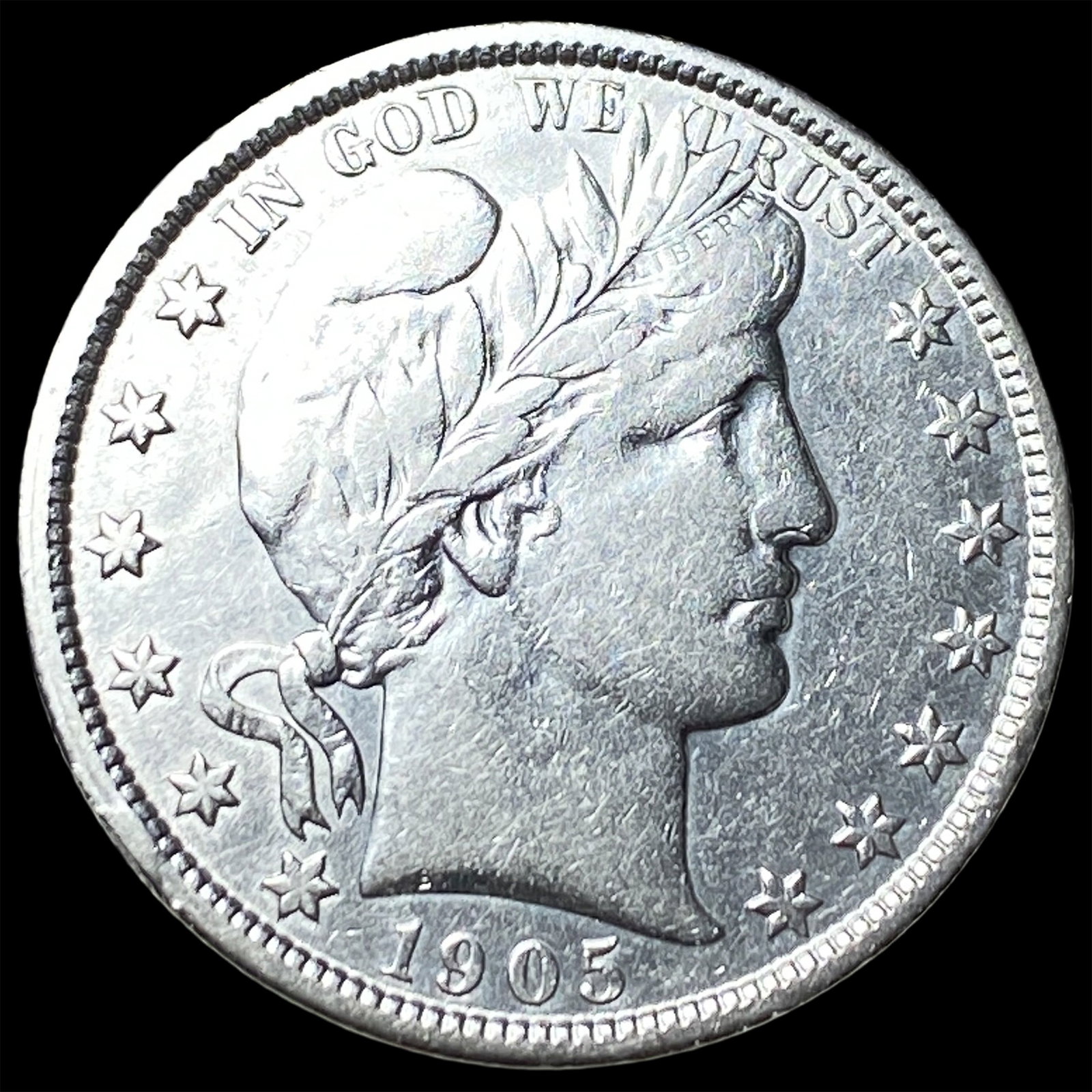 1905-O Silver Barber Half Dollar CHOICE AU: 1905-O Silver Barber Half Dollar CHOICE AU