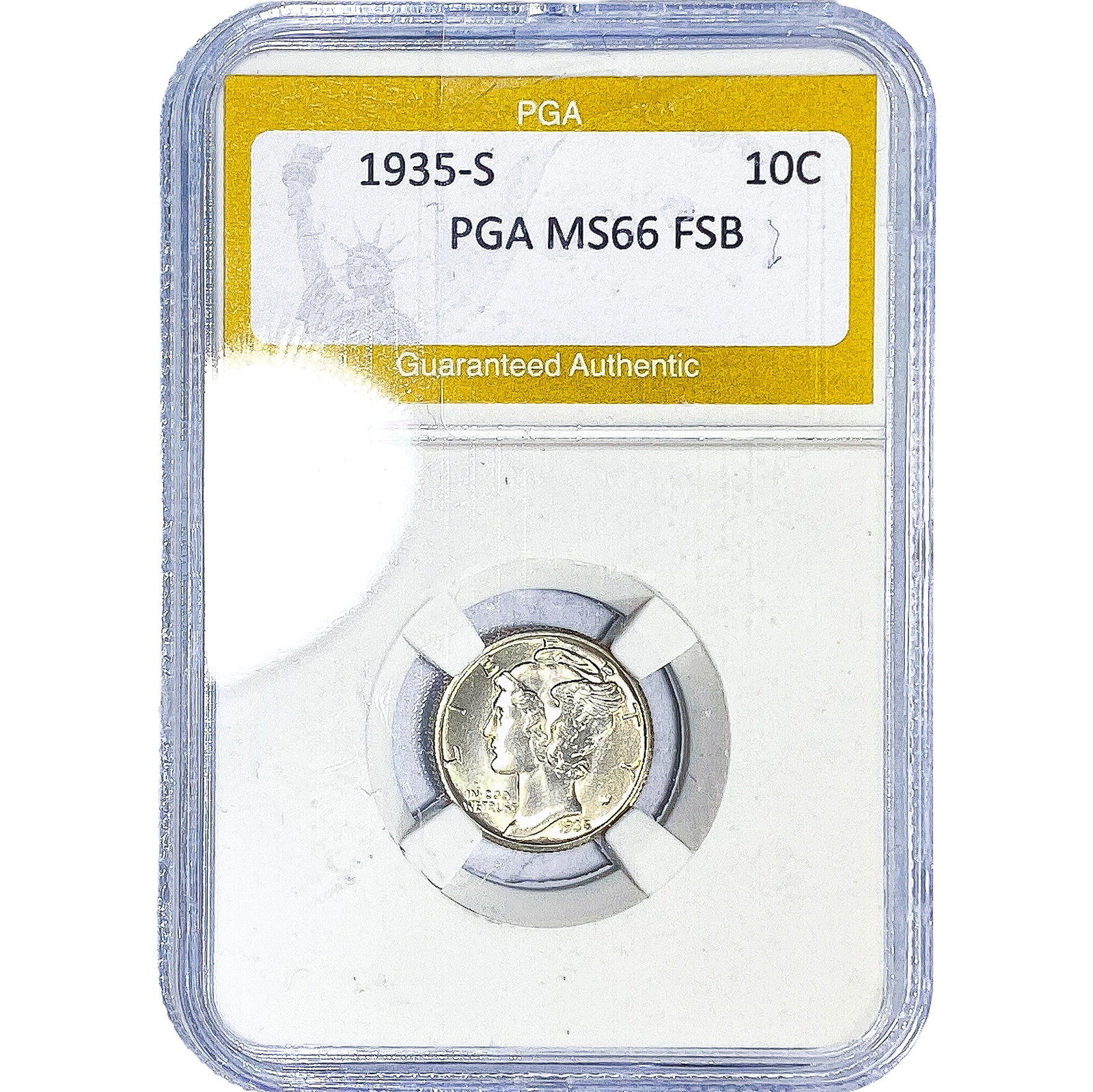 1935-S Mercury Silver Dime PGA MS66 FSB: 1935-S Mercury Silver Dime PGA MS66 FSB