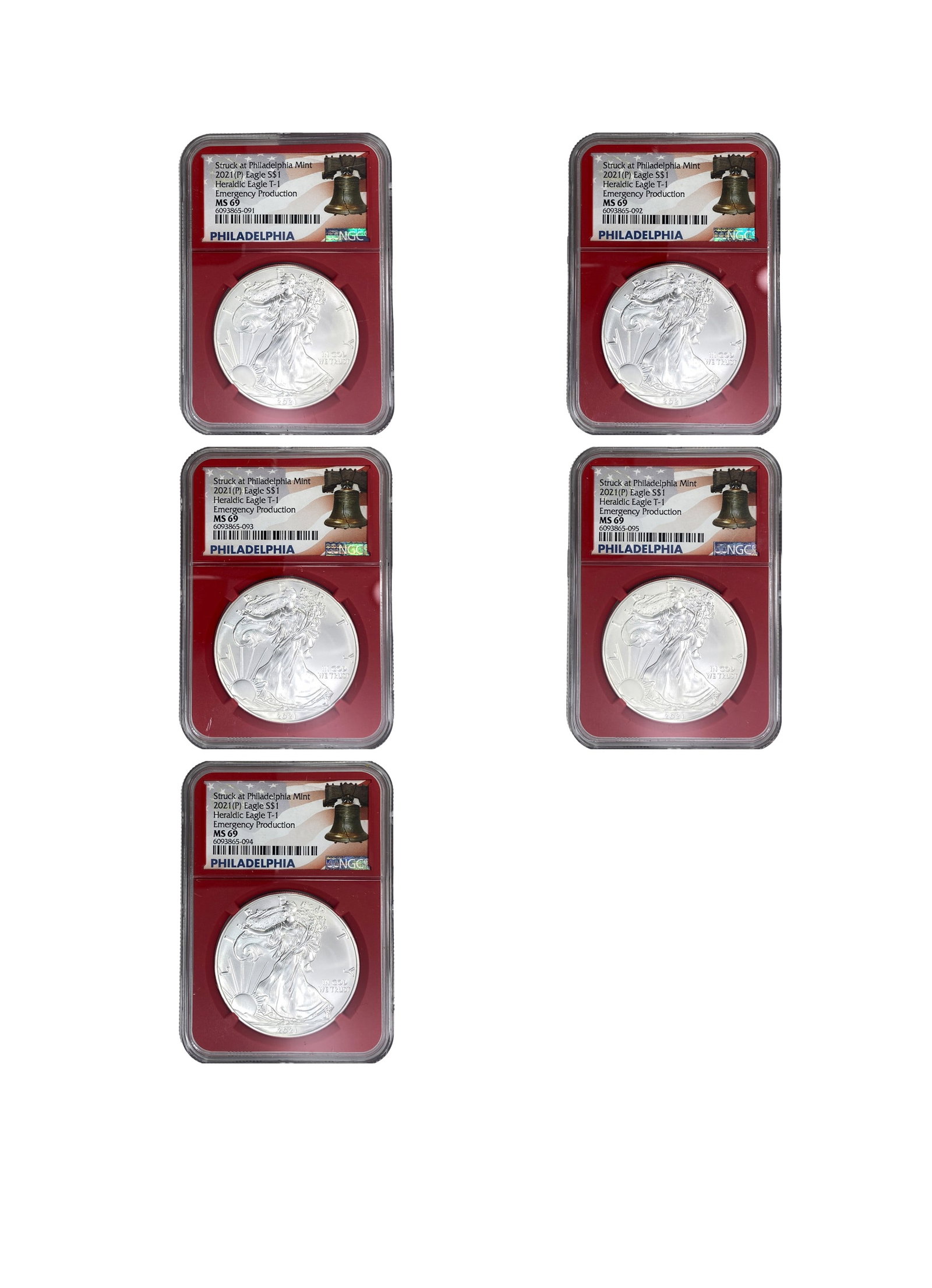 [5 Coins] 2021 Silver Eagle NGC PF70 UC (1 of 2)