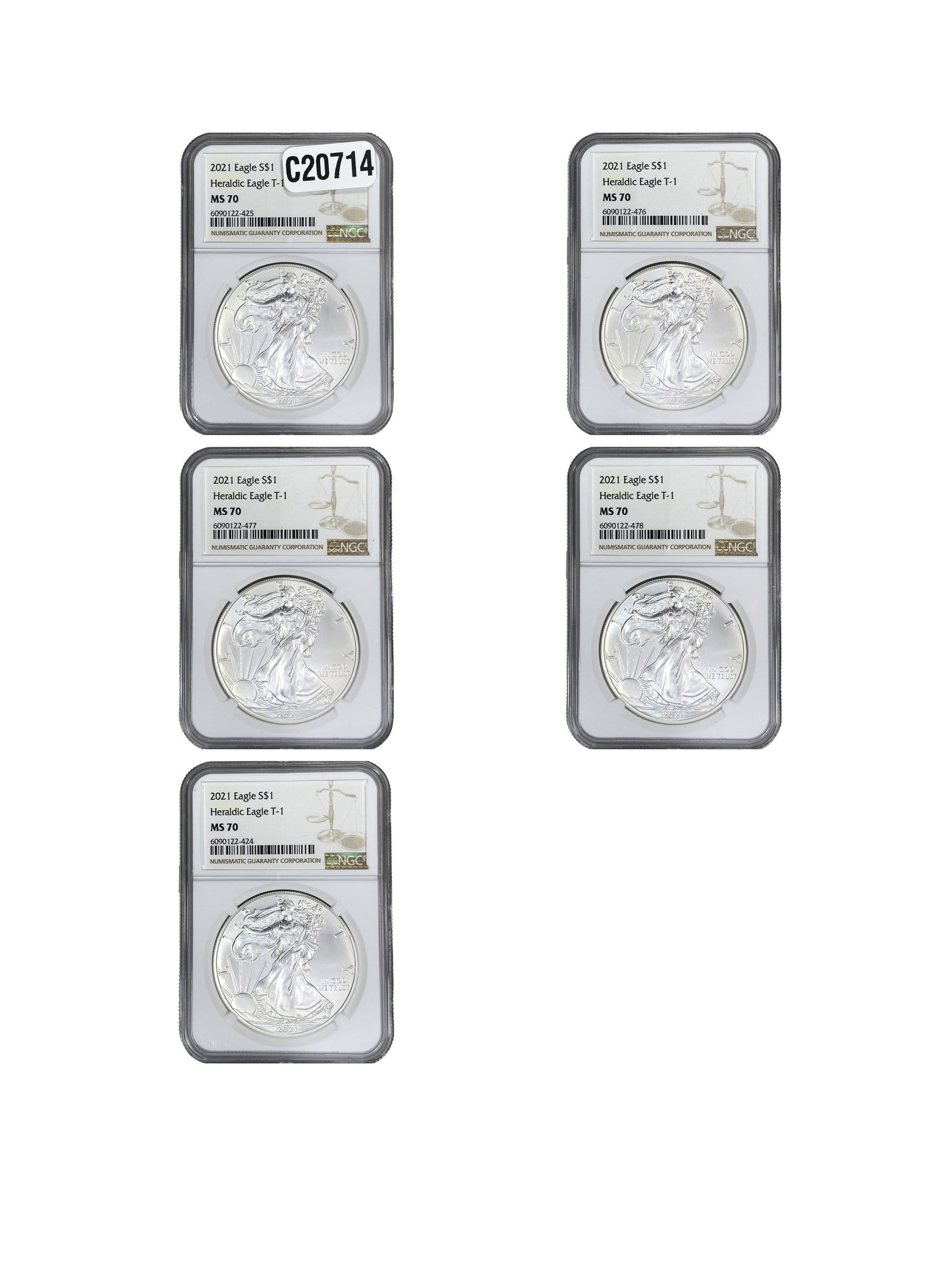 [5 Coins] 2021 Silver Eagle NGC MS70 (1 of 2)