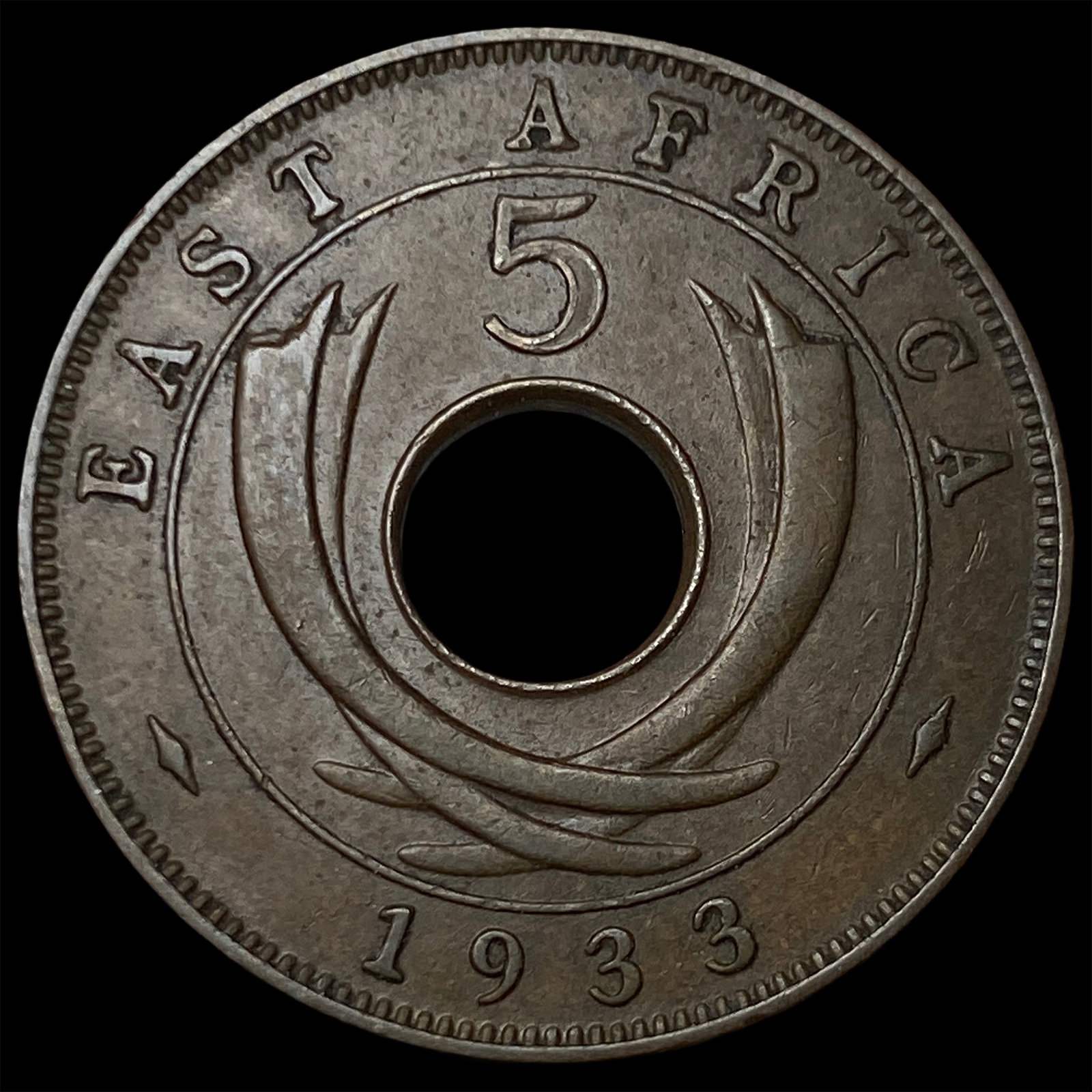 1933 East Africa Bronze 5 Cents KM 18: 1933 East Africa Bronze 5 Cents KM 18
